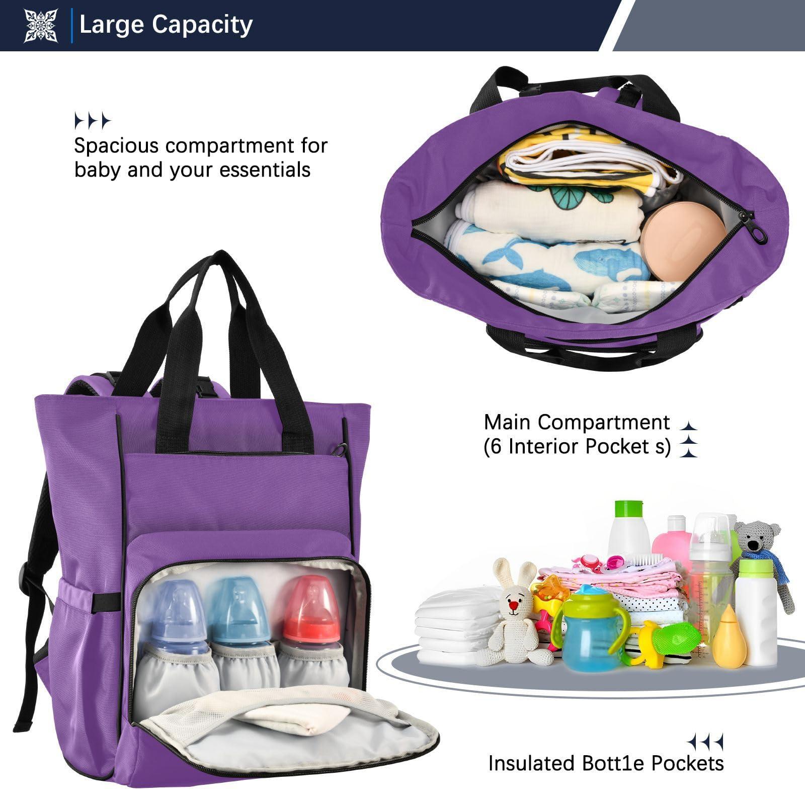 Emelivor Emelivor Custom Purple Diaper Bag Backpack Multi-Function Diaper Bag Personalized Baby Diaper Bag with Insulated Pockets for Mom Girls Mother's Day