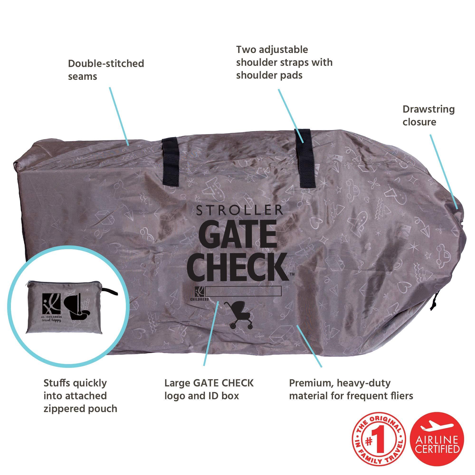 J.L. Childress J.L. Childress Gate Check Bag for Single & Double Strollers - Travel Bag for Airplane, Fits Most Standard Baby Strollers, Airport Accessories for Gate Check, Flying Essentials - Deluxe, Grey