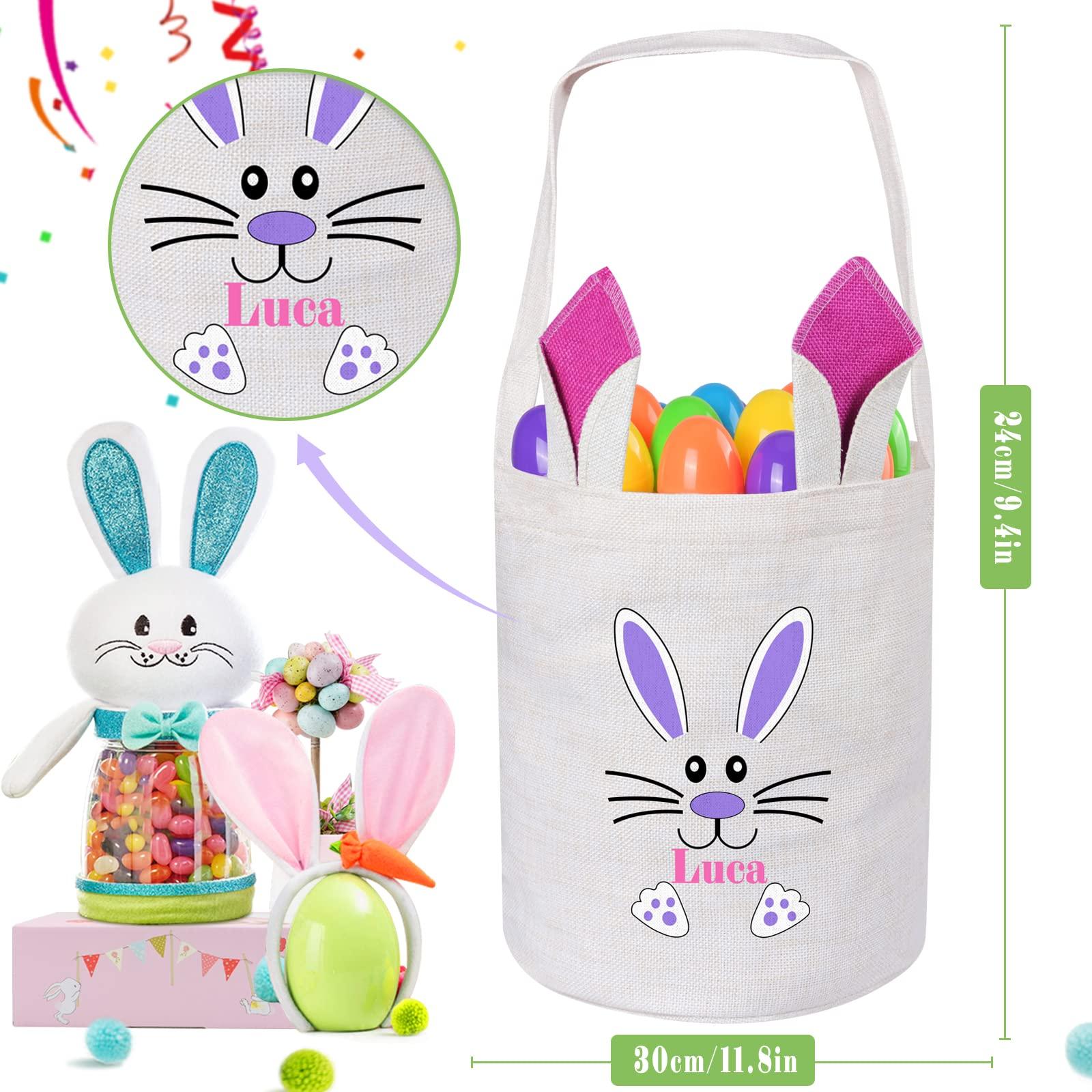 VAPCUFF Personalized Easter Baskets for Kids, VAPCUFF 3 Pack Custom Easter Basket Bunny Easter Basket with Handles Easter Egg Hunt Basket Bags Easter Basket for Baby, Toddler & Kids of All Ages