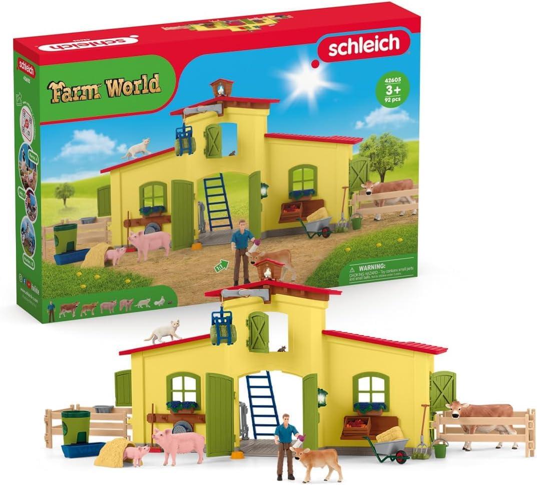 Schleich Schleich Farm World Animal Farm Playset with Figurine and Accessories - 92pc Kids Animal Farm Playset with Cow, Horse, Pig, Bull, and Accessories for Boys and Girls, Gift for Kids Age 3+, Yellow