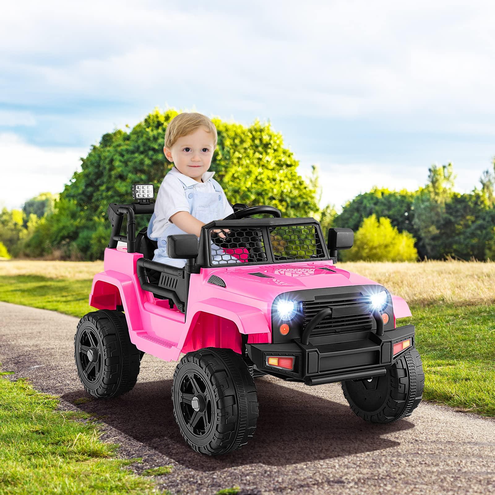 HONEY JOY HONEY JOY Pink Ride On Truck, 12V Battery Powered Vehicle Ride On Car with Remote Control, Spring Suspension, Headlights, Music, Mesh Windshield, Electric Cars for Kids, Gift for Girls 3+ (Pink)