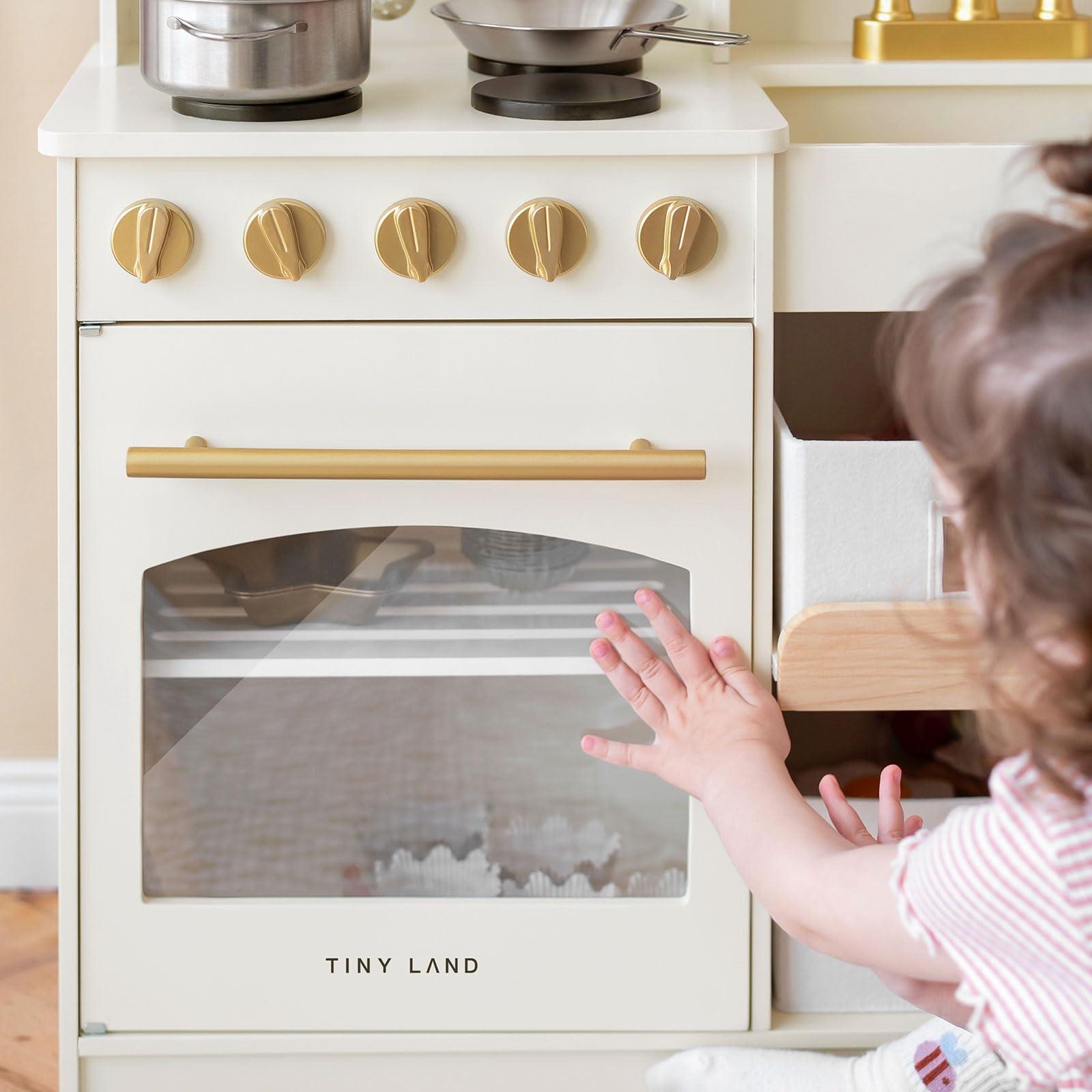 Tiny Land Tiny Land Play Kitchen for Kids, Wooden Play Kitchen with Toy Storage System, Toy Kitchen Set with Plenty of Play Features, Kids Play Kitchen Designed, Gift for Ages 3+