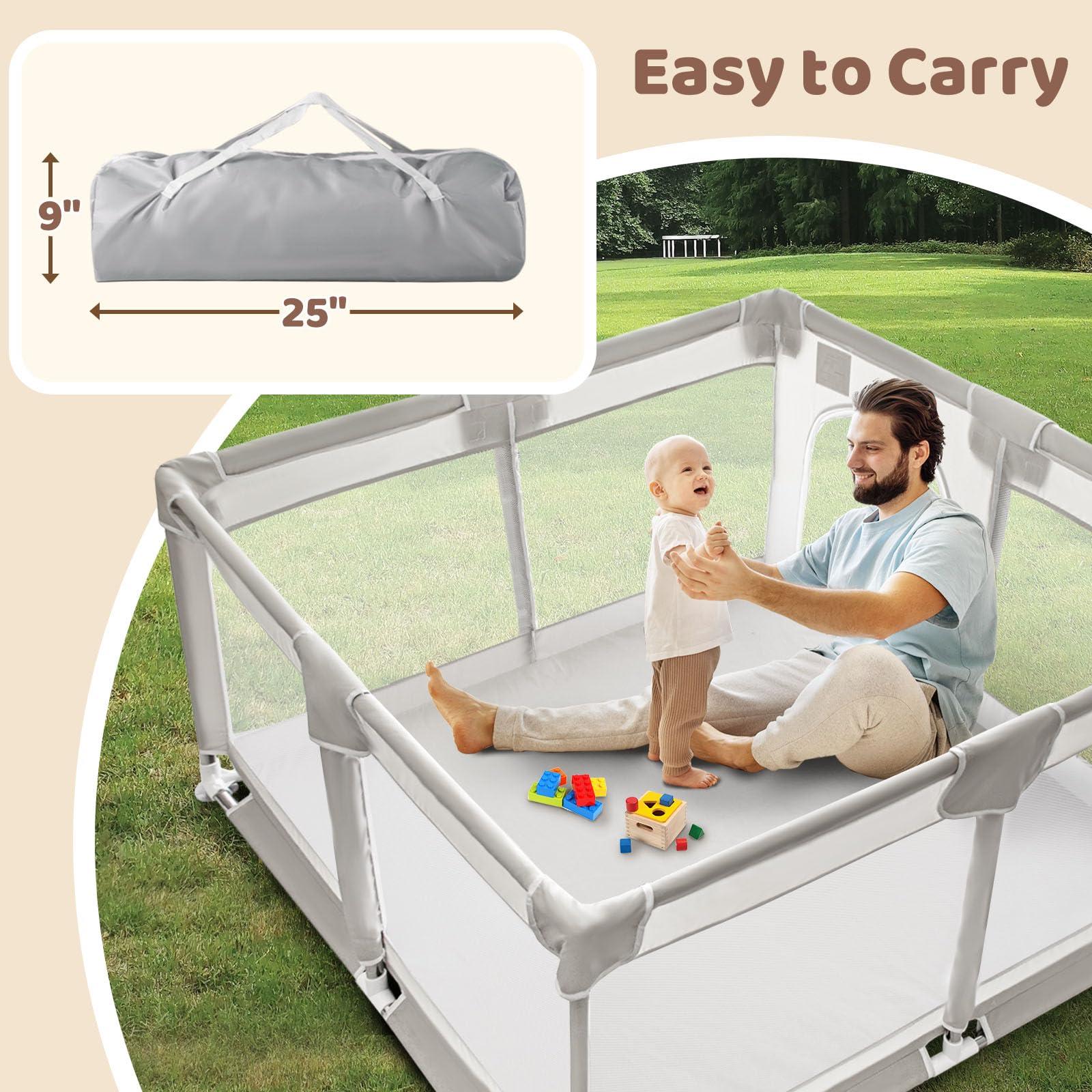 Beavtaens Baby Playpen, 50x50 Inch Playpens for Babies and Toddlers, Play Pen with Carrying Bag, Play Yard for Indoor and Outdoor with Visible Mesh(Light Gray)