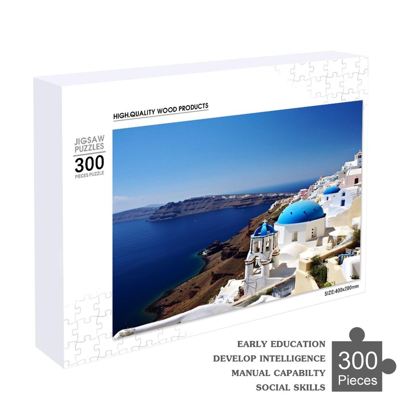 LXTDPBK LXTDPBK Puzzle Personalized Photo Puzzle 1000/500/300 Pieces Santorini Greek Island Sea View Pet Puzzle for Adults Wooden Wedding Puzzle Family Reunion Puzzle for Halloween Holidays Wedding Gift