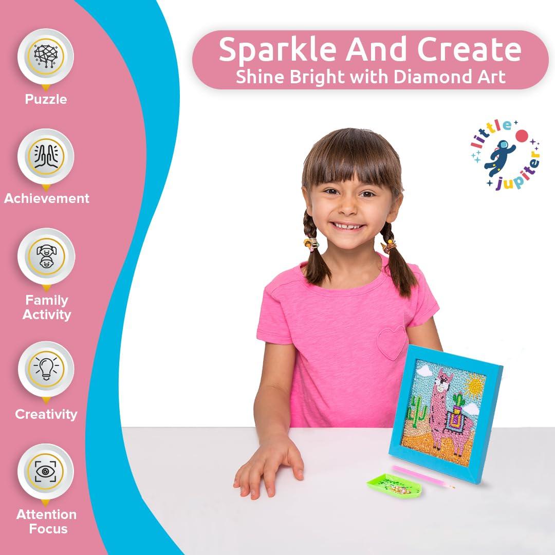 Little Jupiter Little Jupiter Diamond Art Kits for Kids w/ 7 1/8\" x 7 1/8\" Frame - Kids Diamond Art - Kids Diamond Painting Kits - Kids Diamond Art Kits - Diamond Art Kit for Kids - Gem Art Kit (Flamingo Blue Frame)