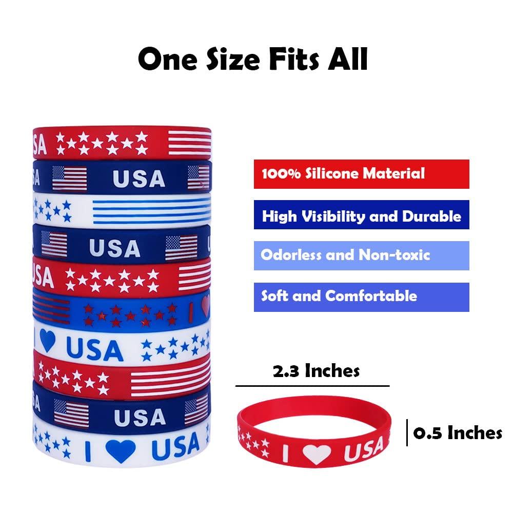JAKADYUKS JAKADYUKS 100Pcs American Flag Silicone Bracelets, Election Fourth 4th of July Party Accessories USA Veterans Day Memorial Day Patriotic Party Red White and Blue Wristband Party Favors School Gifts