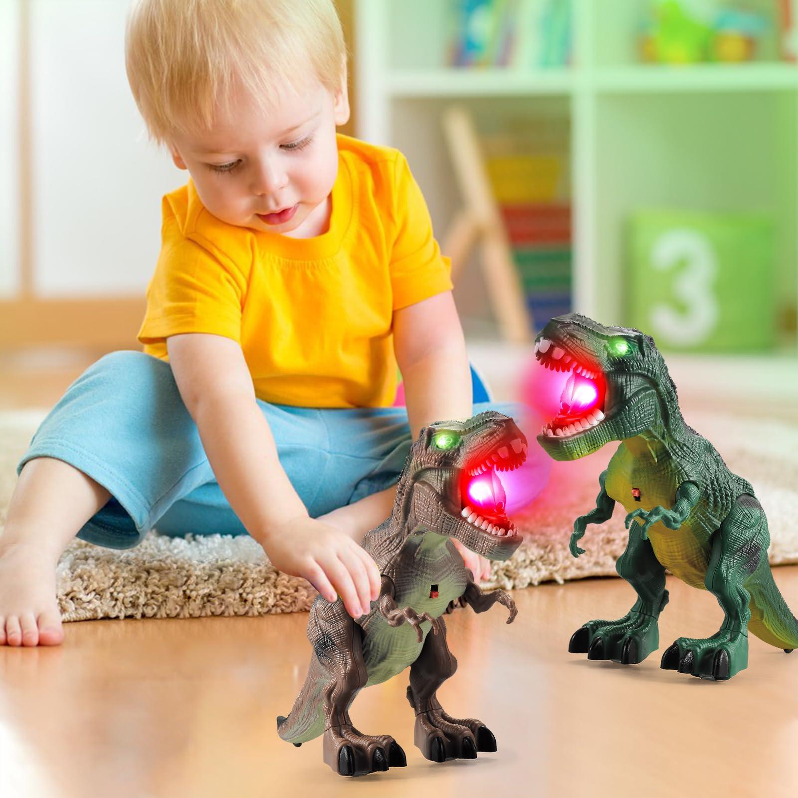 Bloolilies 2 Pack Dinosaur Toys, Electric Walking Dinosaurs Toys for Kids 2-4 3-5 Years with LED Lights & Sounds & Roaring, Robot Dinosaur Figures for Boys Girls & Toddlers Birthday Gifts