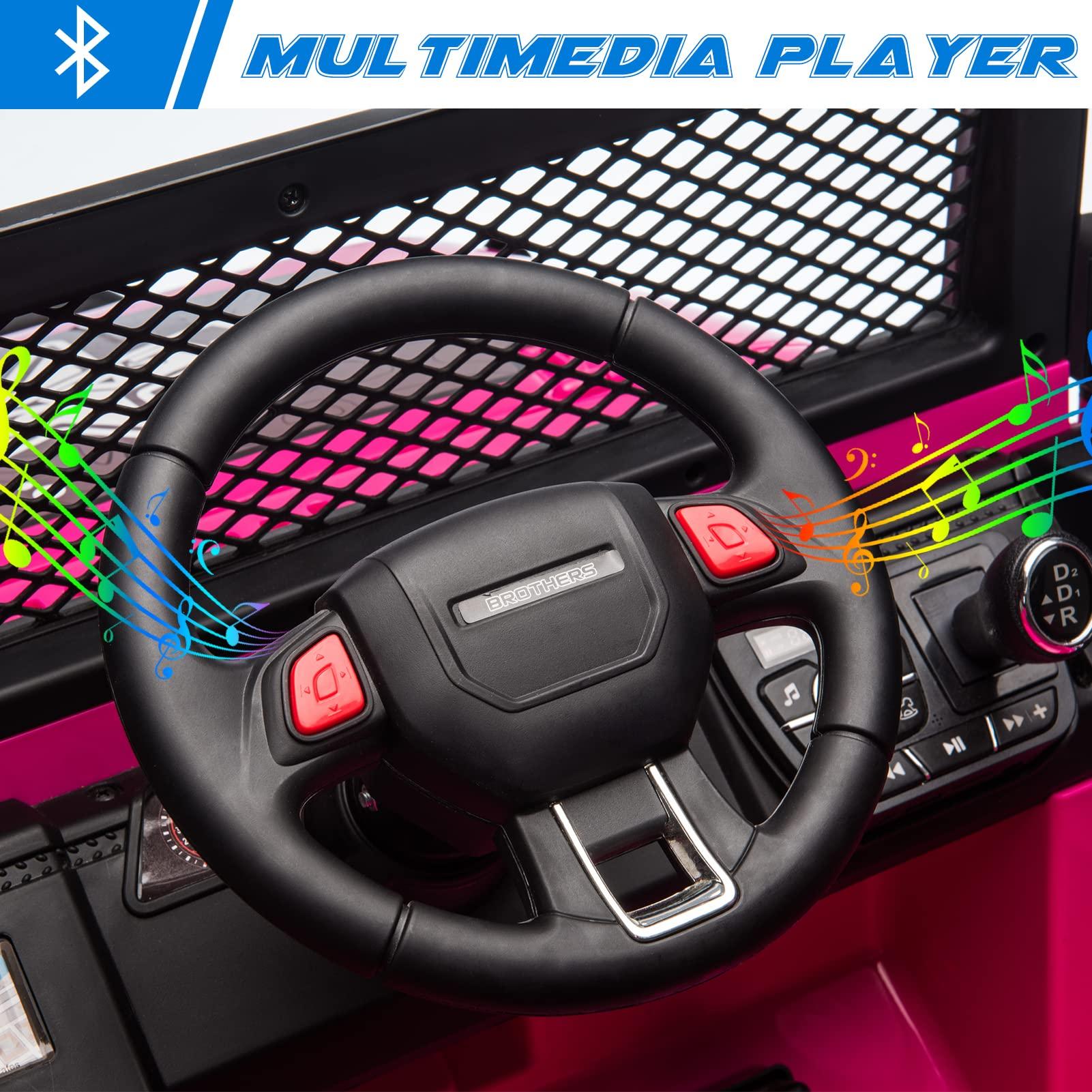 HOMFAMILIA HOMFAMILIA 2 Seater Kids Ride On Truck, 12V Battery Powered Electric Vehicle Car for 2 Kids, w/Spring Suspension, Remote Control, 3 Speeds, Music, LED Lights, Pink