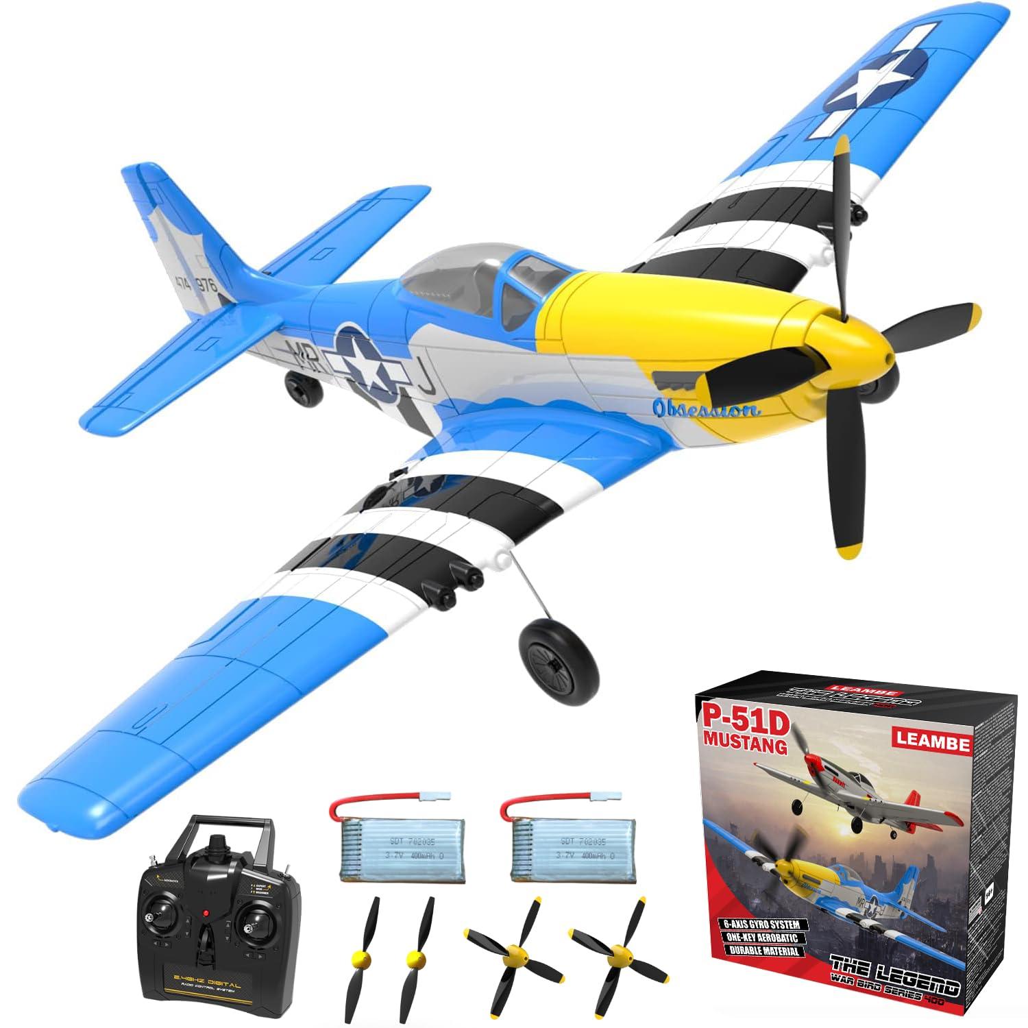 LEAMBE LEAMBE RC Plane 4 Channel Remote Control Airplane with 3 Modes - Ready to Fly Upgrade P51 Mustang RC Airplane for Beginners Adult with Xpilot Stabilization System & One Key Aerobatic