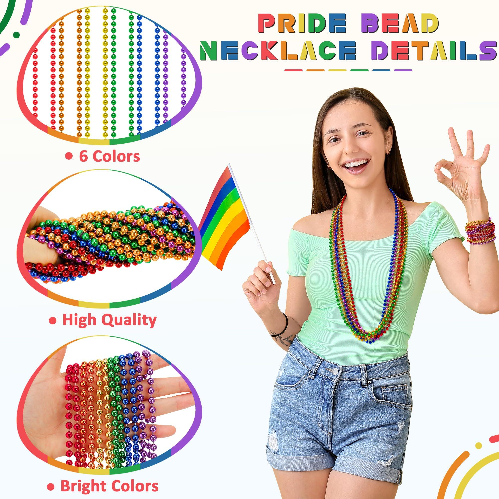 EOBOH 12PCS Pride Accessories, Pride LGBTQ Beads Necklace Stuff, Metallic 6 Kinds of Rainbow Beads Bulk, Gay Lesbian LGBT Beads Necklace Costumes Decorations for Pride Month Parade Throws Party Favors