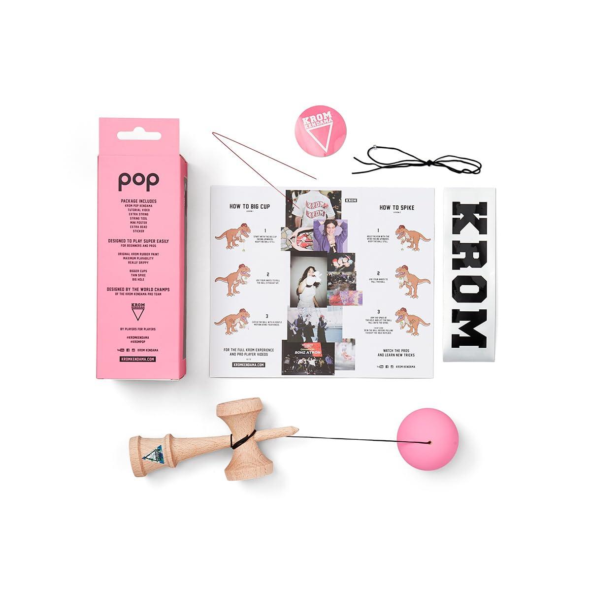 KROM KROM - Kendama Toy POP Pink - High Wood Quality - Extra Strong - for Beginner and Pro - Gift Pack : Extra String + Stickers