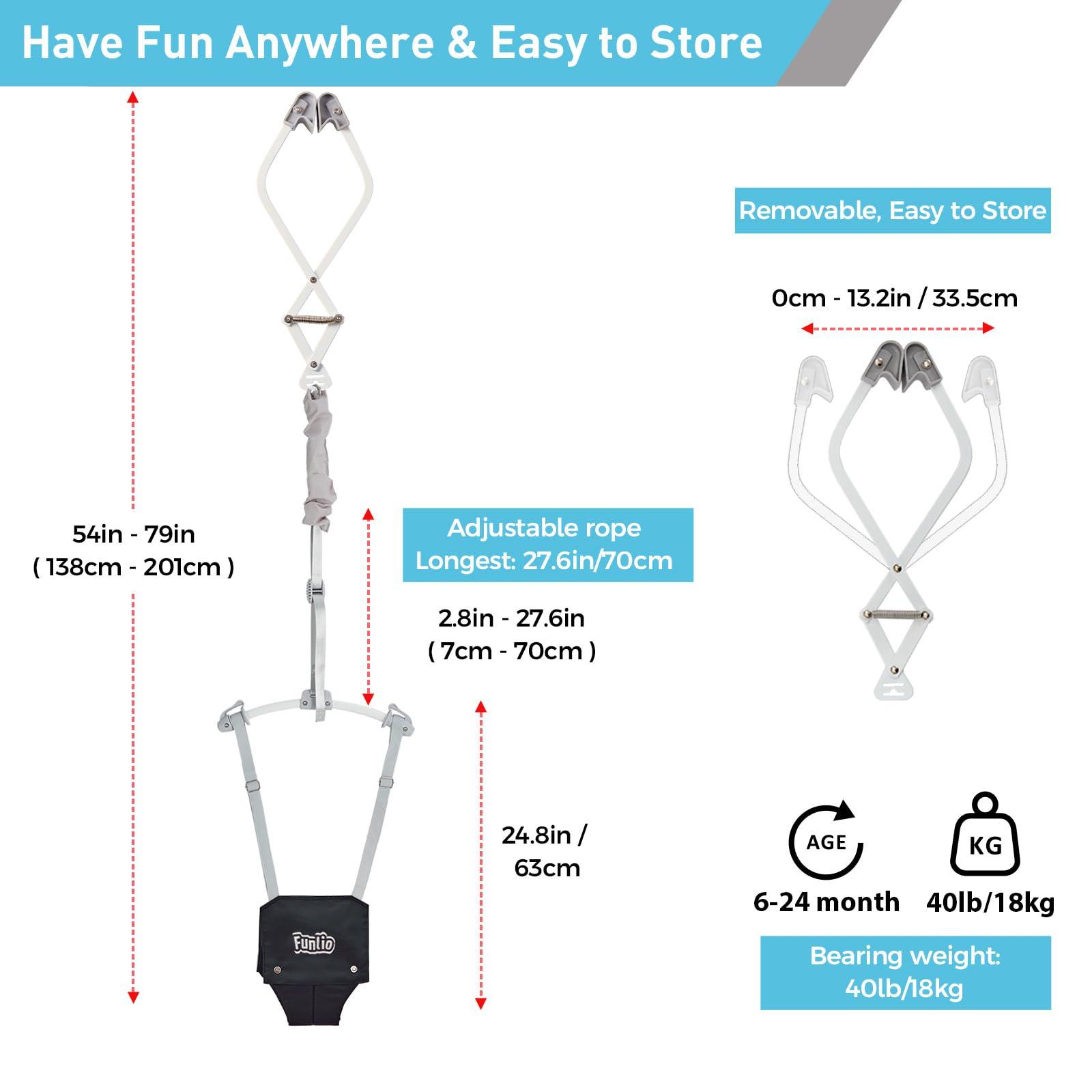 FUNLIO FUNLIO Baby Door Jumper for 6-24 Months (with Door Clamp), Baby Jumper Doorway with Strong Spring & Adjustable Strap, Portable Infant Door Bouncer, Bearing 40 Lbs, CPC & CE Certified - Black