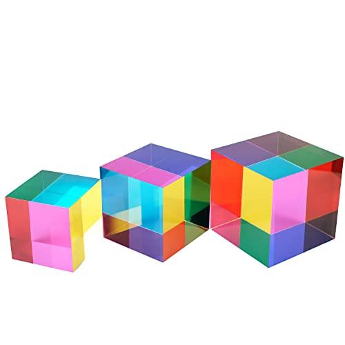 ZhuoChiMall ZhuoChiMall CMY Color Cube, 3.15 inch (80mm) Mixing Color Cube, Colorful Acrylic Prism for Home or Office Desktop Decoration, Science Learning Physic Toys Educational Gifts for Kids