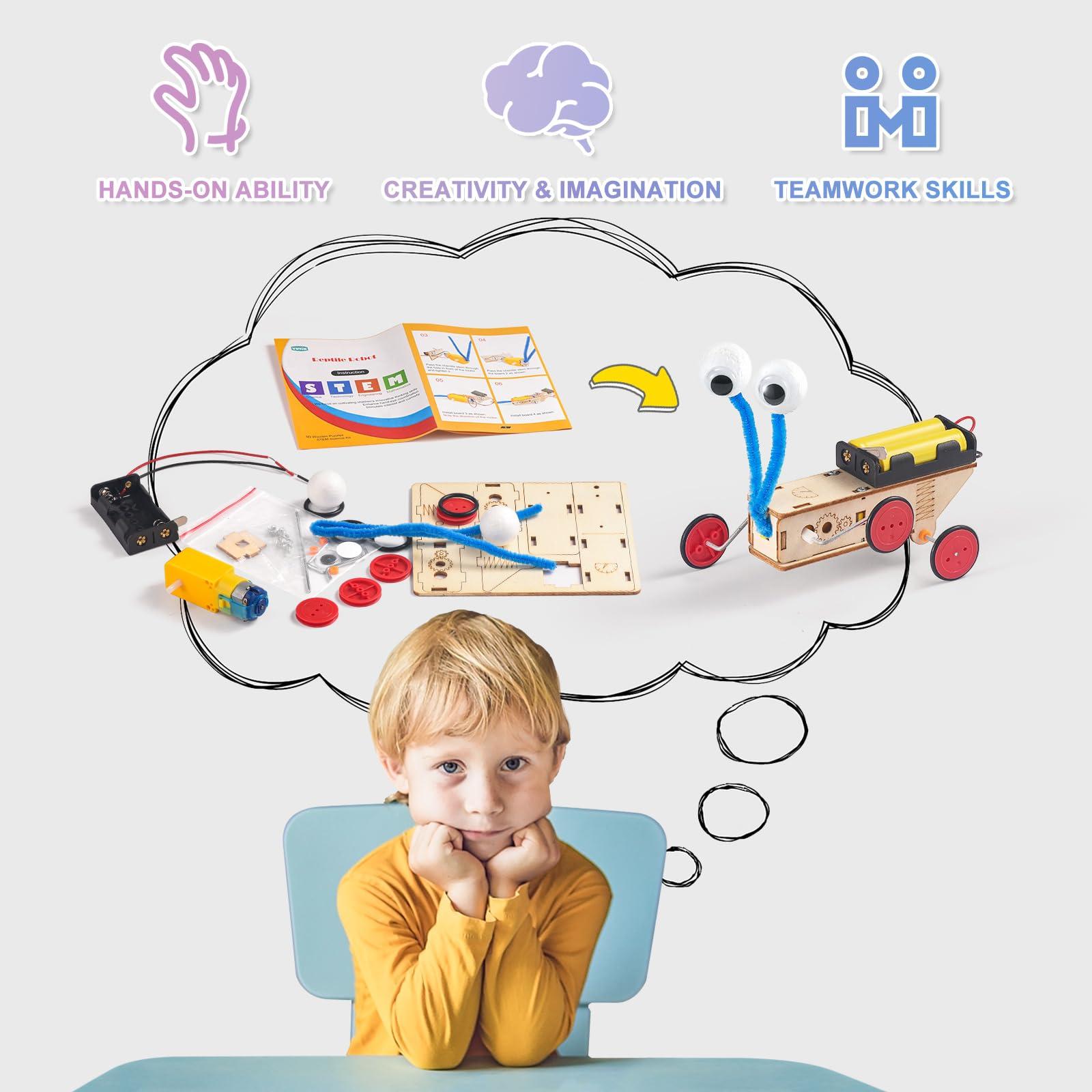 Yutin STEM Robots Kits for Kids Ages 5-7 8-10, Wood Building Art Crafts Kits for Boys 6-8 8-12, 3D Wooden Puzzles Robotics Models, Science Woodworking Projects STEM Toys Gifts for Boy 6 7 8 10 12 Year OId