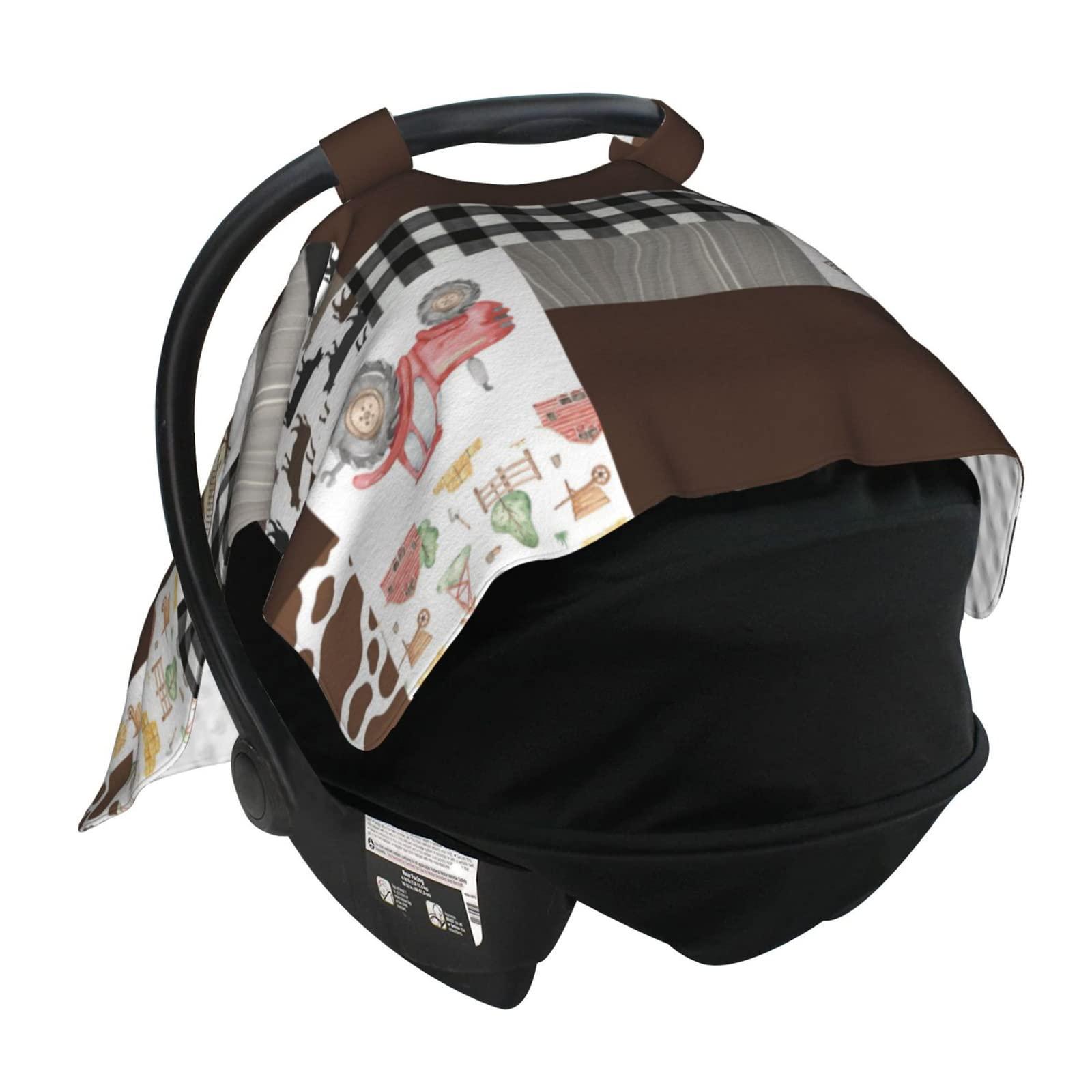 Munific Personalized Watercolor Farming Tractor Baby Car Seat Canopy for Babies with Name, Custom Car Seat Covers for Girls Boys, Peekaboo Opening Minky Nursing Cover Infant Car Seat Canopies for Newborn