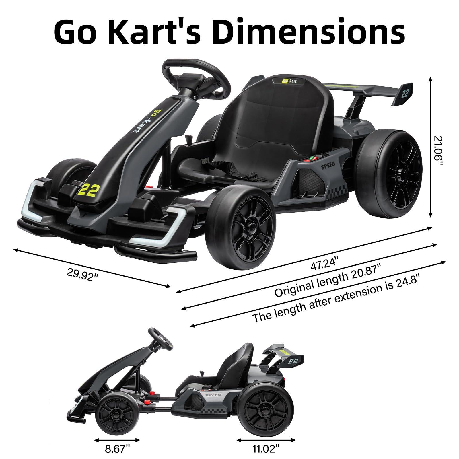 PALBY'S Go Karts for Kids,24V Electric Go Kart With 2 * 150W Powerful Motors,8mph Max Speed,Max Load 110lbs,W/Button Start,Lights,Safety Belt, Music Age 6-12-GREY