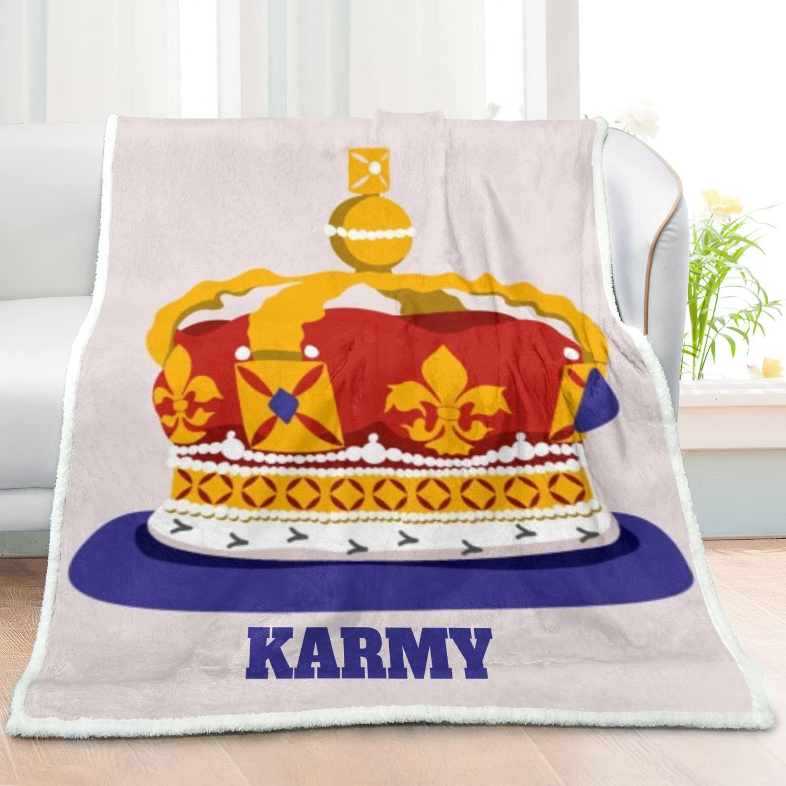 NZOOHY Golden King Crown Personalized Sherpa Baby Blankets for Boys Girls,Soft Newborn Naps Custom Name Blanket for Shower Gift 50x60 in