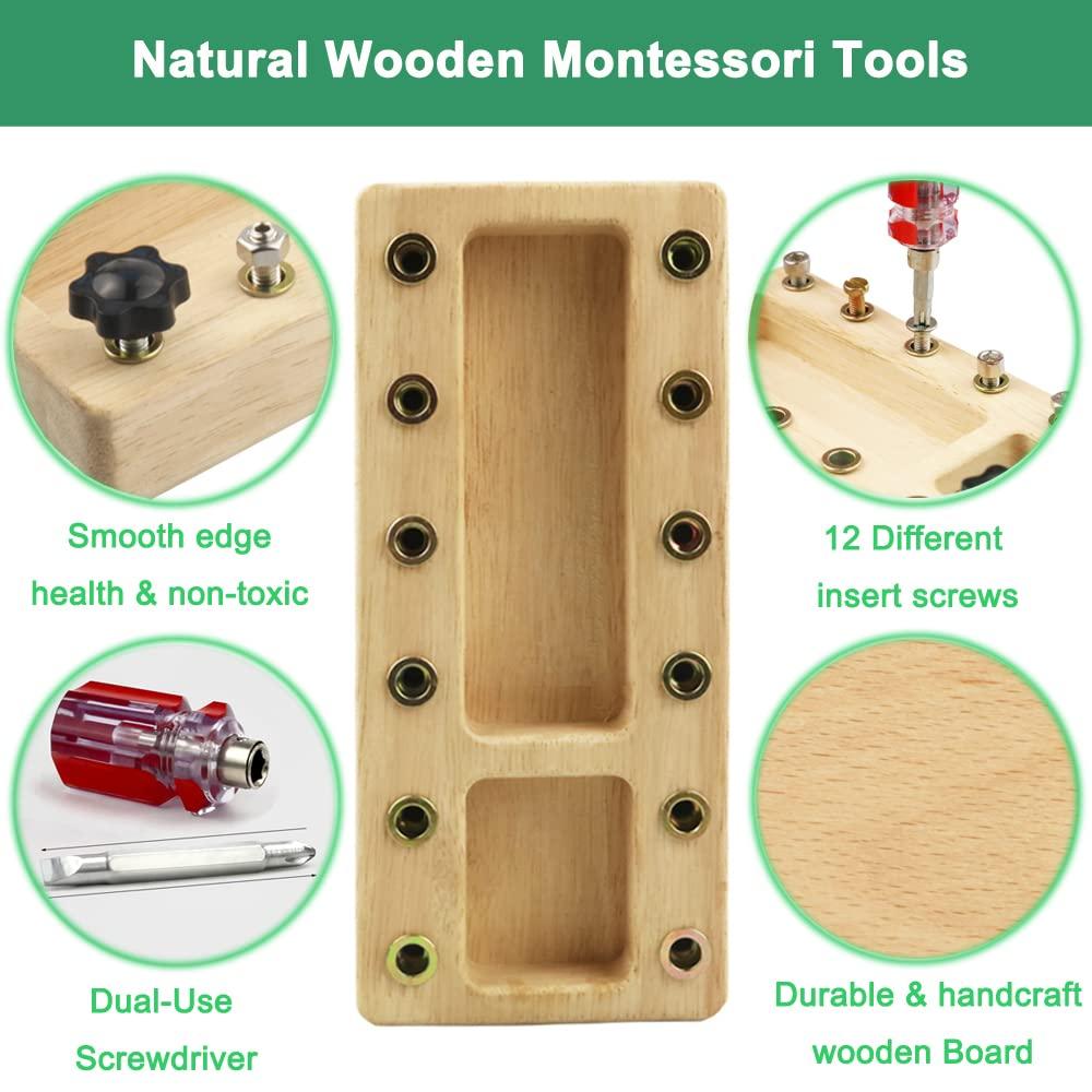 Inslat Inslat Montessori Screwdriver Board Set, Wooden Montessori Toys for 3 4 5 Year Old Kids, Educational Screw Board Sensory Learning Toys STEM Fine Motor Skills Toys