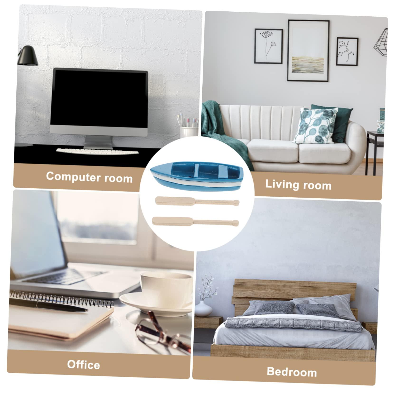 SAFIGLE SAFIGLE 2pcs Asian Decor Resin Rowing Boat Ornament Micro Landscape Boat Micro Landscape Ornaments Sailboat Figurine Home Decor Work Desk Accessories Paddles Model Glass Wooden Model