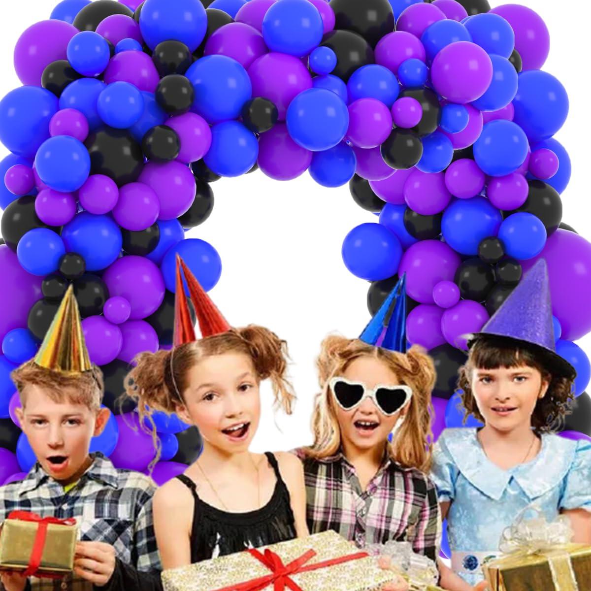 PASOCON Blue Black Purple Balloon Arch Garland Kit - 125PCS Purple Blue Balloons Blue Silver Black Balloons Video Game Birthday Decorations for Video Gaming Miner Birthday Halloween Party Decors
