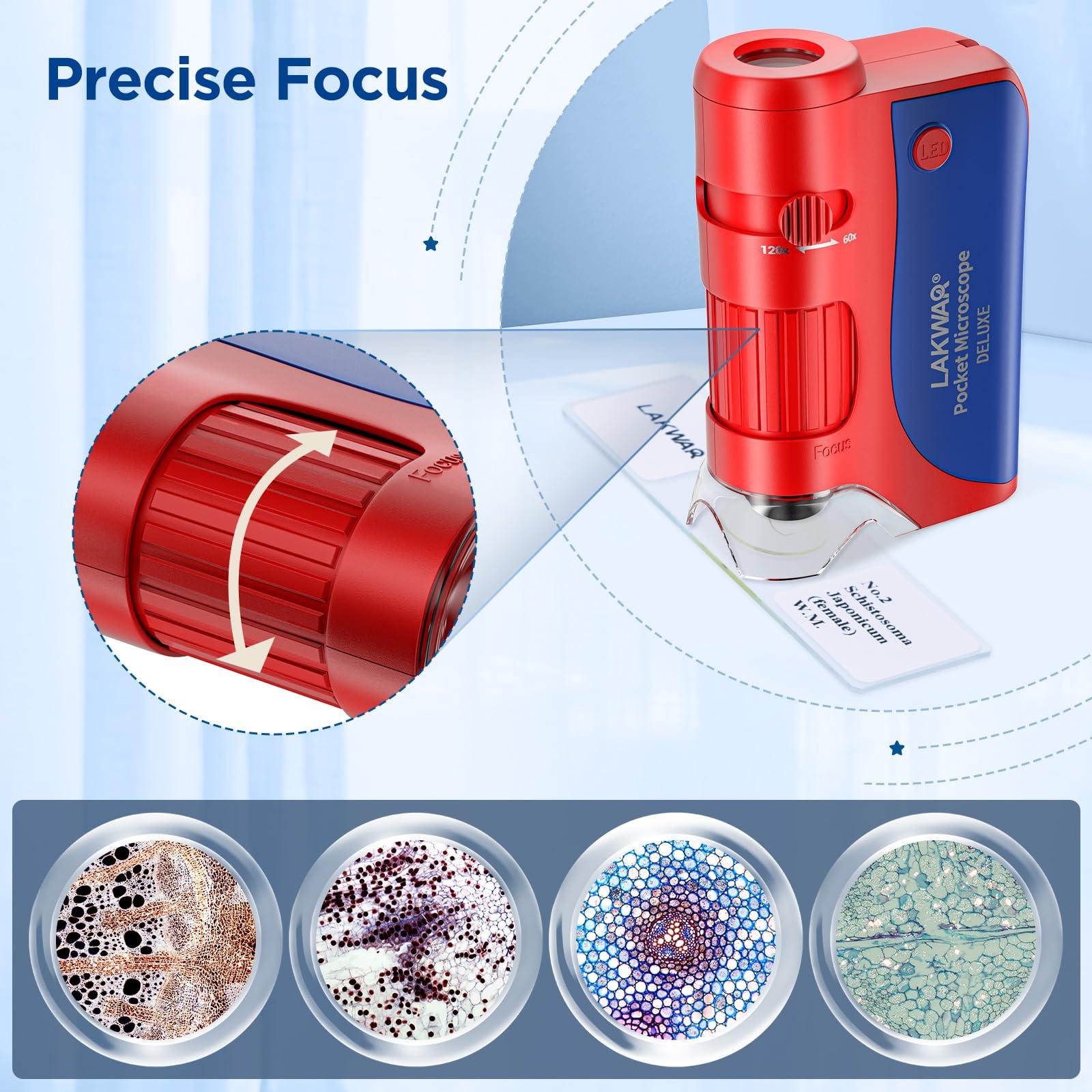 LAKWAR 60x-120x Mini Pocket Microscope for Kids Adults, Portable Handheld Microscope with Microscope Slides, Miniscope Portable Microscope for Kids Little Scientist Students School Minilabsters Education