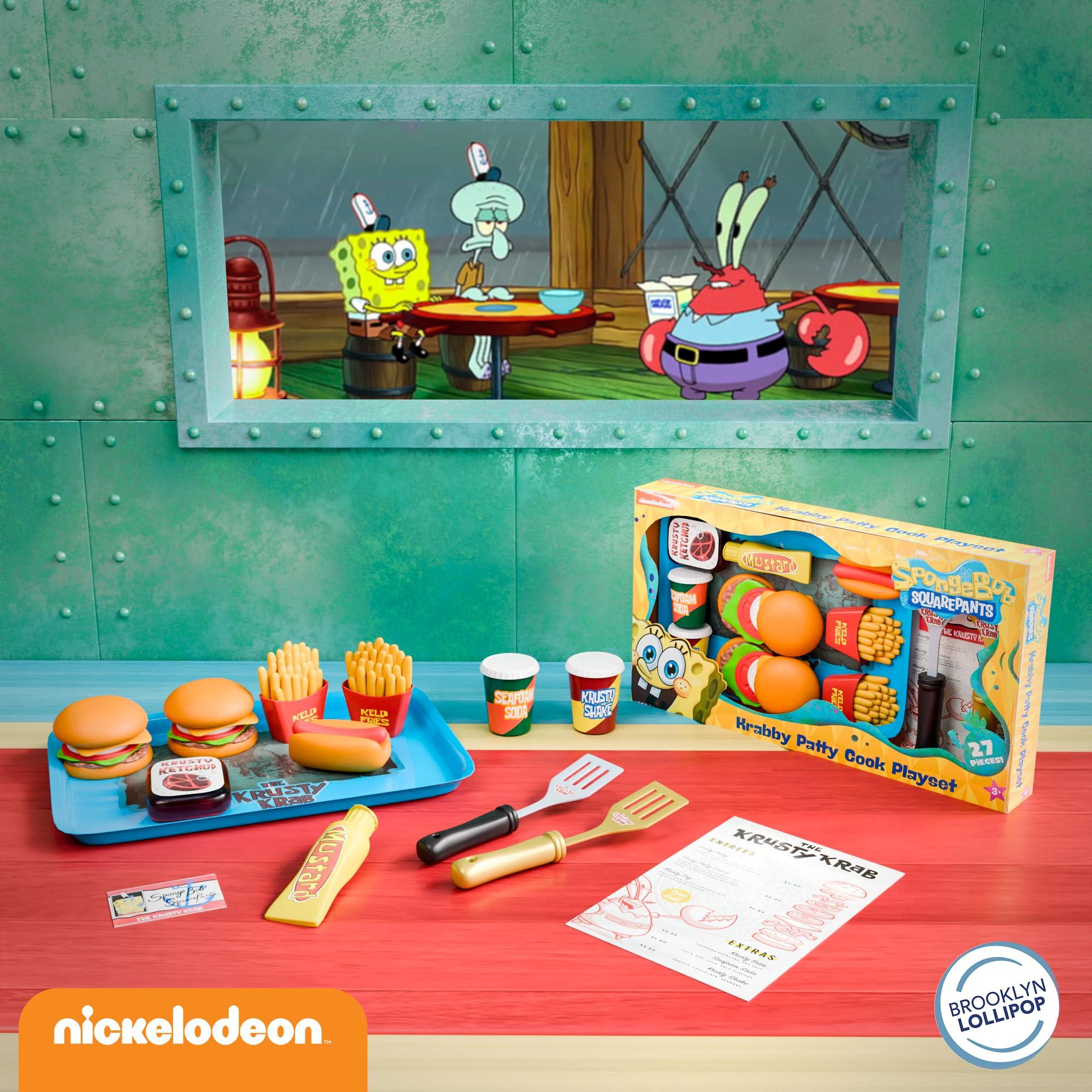 Lollipop Spongebob Kids Kitchen Playset - Interactive Play Food with 2 Krabby Patty Burgers, Seafoam Shake, Kelp Fries, Spongebob Toys Kitchen Set for Kids Ages 3-5 Includes Velcro Dots