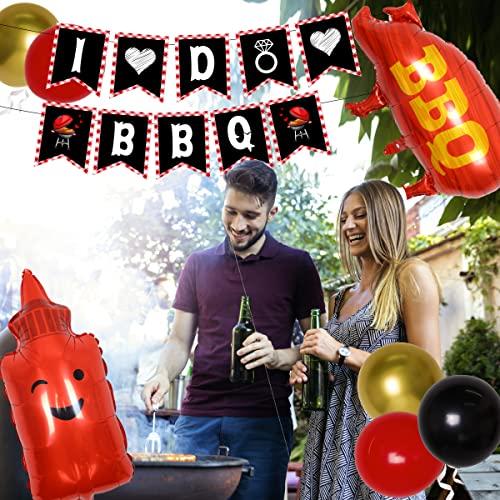 Wonmelody BBQ Bachelorette Decorations, I Do BBQ Decorations - Banner, Diamond Ring, Barbeque Pig Foil Balloon for Better be Quick Engagement Bridal Shower Party Supplies with Tinsel Curtain Backdrop