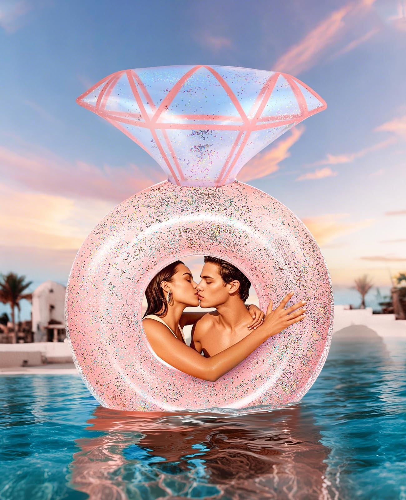 HeySplash HeySplash Pool Floats, Inflatable Diamond Ring Pool Float, Large Engagement Ring Floatie for Bachelorette Party, Swim Tube River Lake Wedding Bride Stagette Decor Fun Toy Raft Adults & Kids, Rose Gold