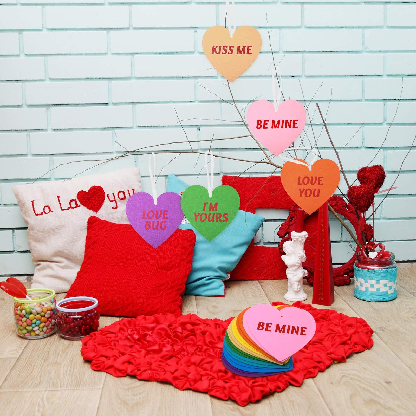 Tatuo Tatuo 16 Pieces Valentine Felt Conversation Hearts Garlands Decorations Double Sided Letter Hanging Candy Heart for Tree Party Supplies, 8.3 Inches