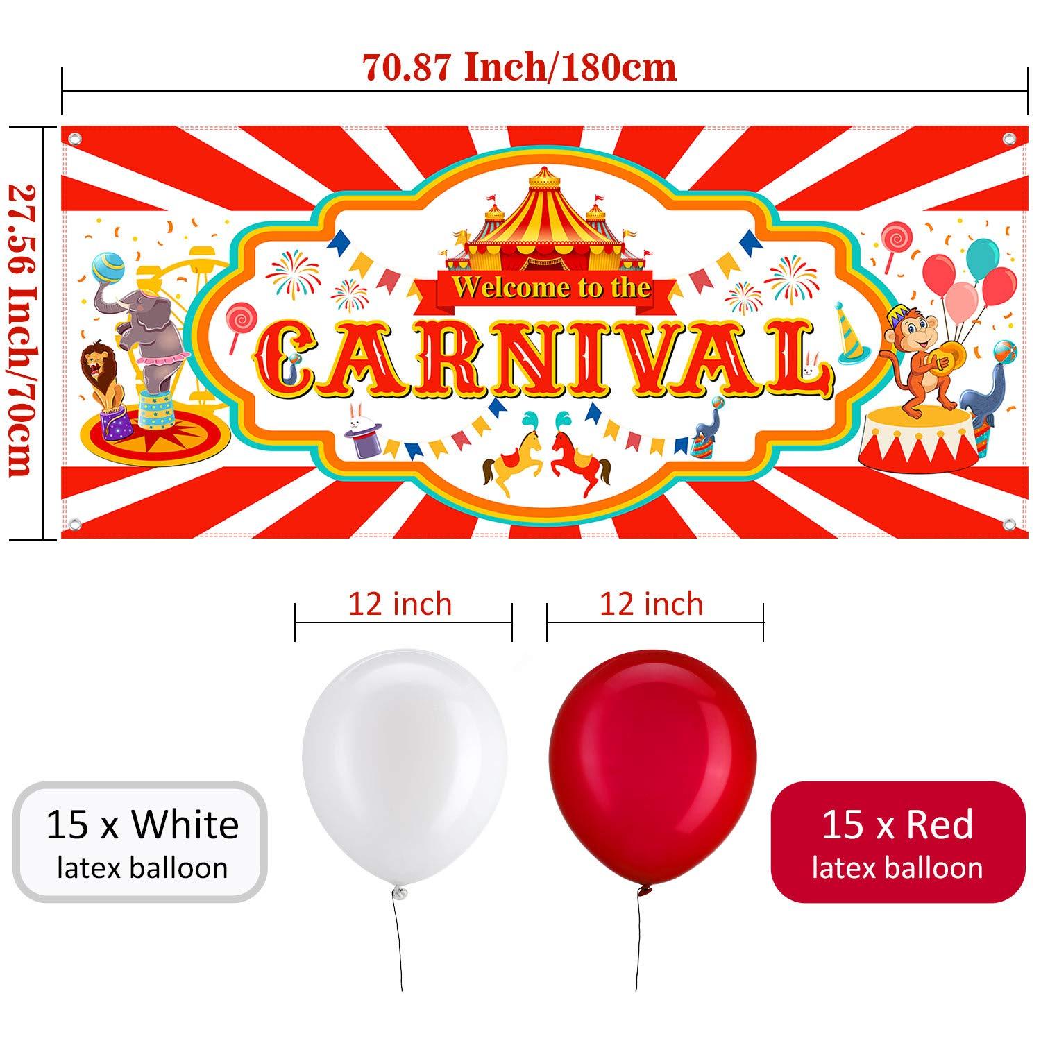 Blulu 46 Pieces Circus Carnival Party Decoration Set Circus Theme Carnival Banner Carnival Cutouts and Circus Color Balloons Circus Carnival Party Suppliers and Favors