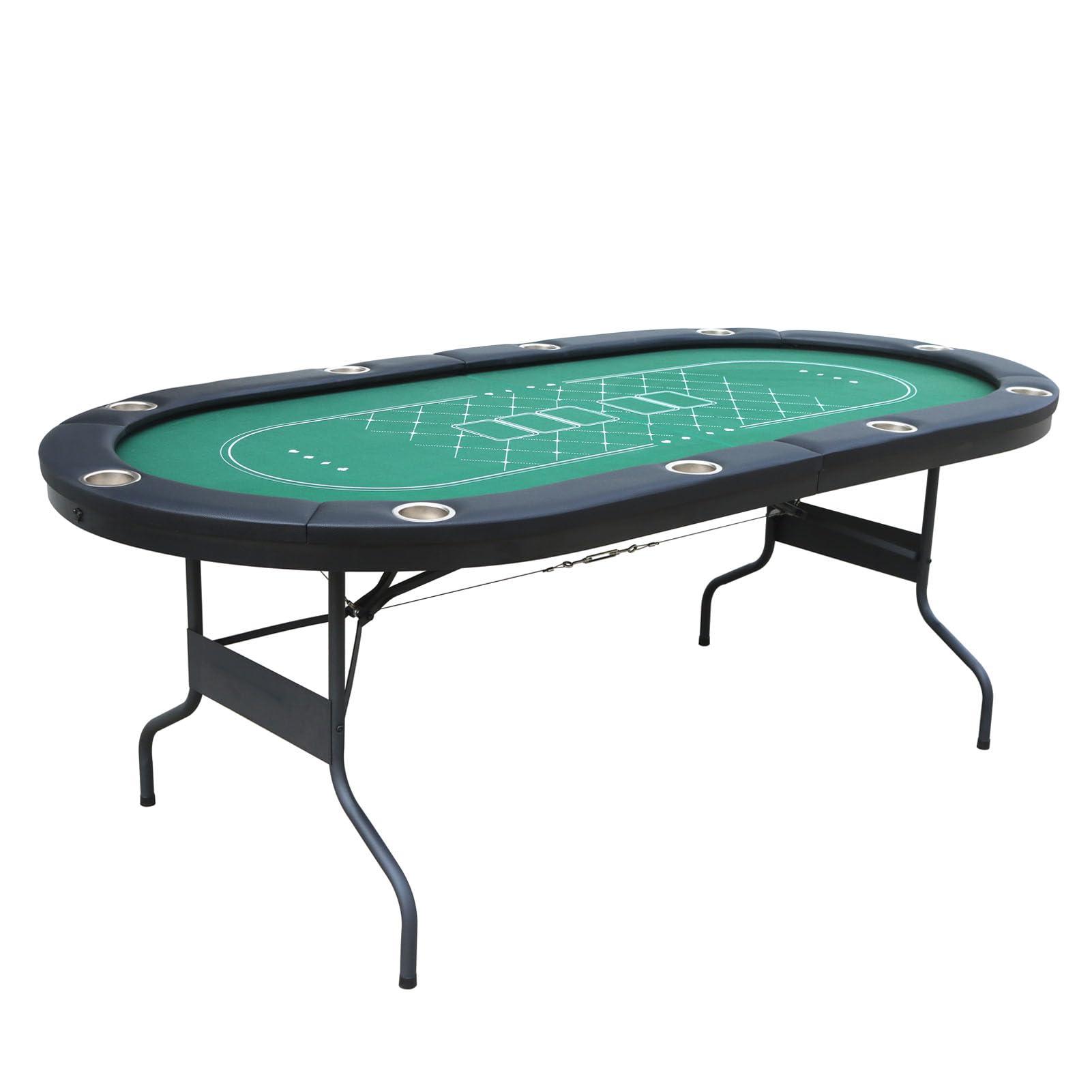 ToysCentral Basics 84 Inch Foldable Poker Table 10 Player, Texas Holdem Poker Table with Collapsible Legs, Casino Table Grade Felt, Top Cushioned Armrest, 10 Cup Holders, Portable Poker Table for Blackjack