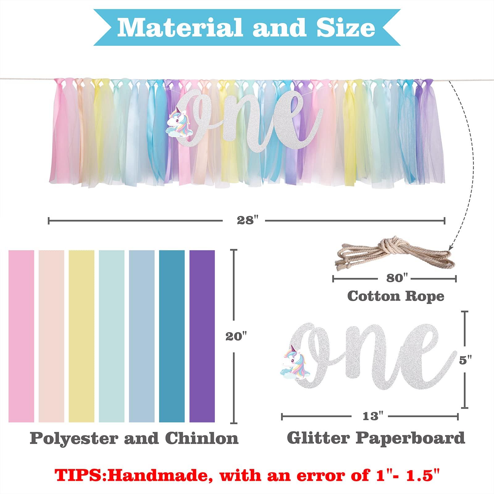 MIAUL Unicorn Highchair Banner Decoration for Baby,1st First Birthday Banner, High Chair Fabric Garland Party Supplies, Red Orange Yellow Green Blue Cyan Purple, Photo Props, Handmade