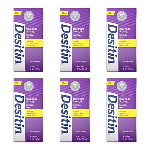 Desitin Desitin Maximum Strength Baby Diaper Rash Cream with 40% Zinc Oxide for Treatment, Relief & Prevention, Hypoallergenic, Phthalate- & Paraben-Free Paste, Travel Size, 2 oz (Pack of 6)