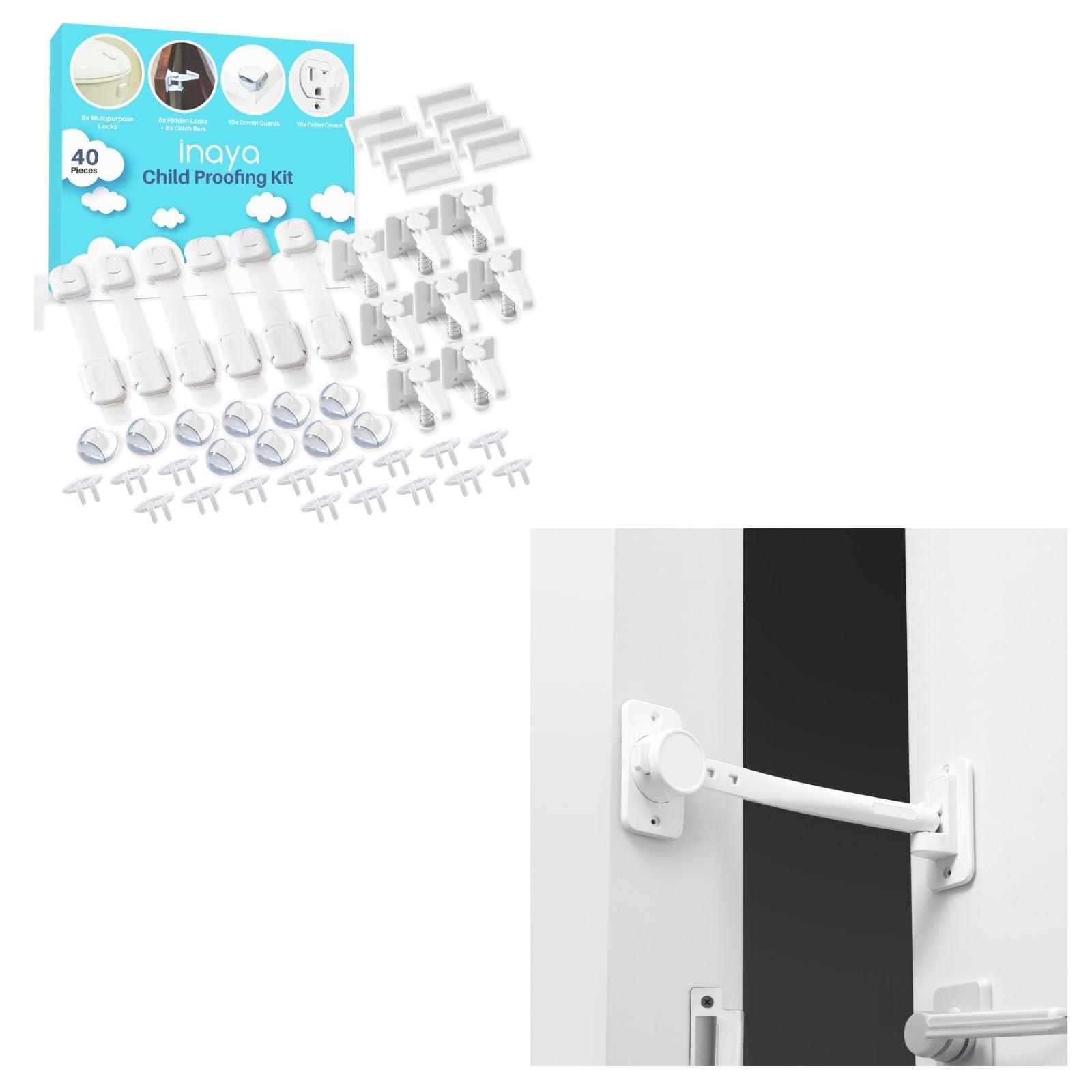 Inaya Inaya Complete Baby Proofing Kit Keep Your Child Safe at Home & Inaya Adjustable Door Strap for Kids Safety & Cat Door Latch