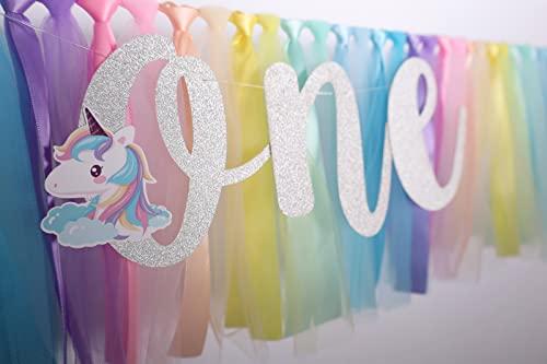 MIAUL Unicorn Highchair Banner Decoration for Baby,1st First Birthday Banner, High Chair Fabric Garland Party Supplies, Red Orange Yellow Green Blue Cyan Purple, Photo Props, Handmade