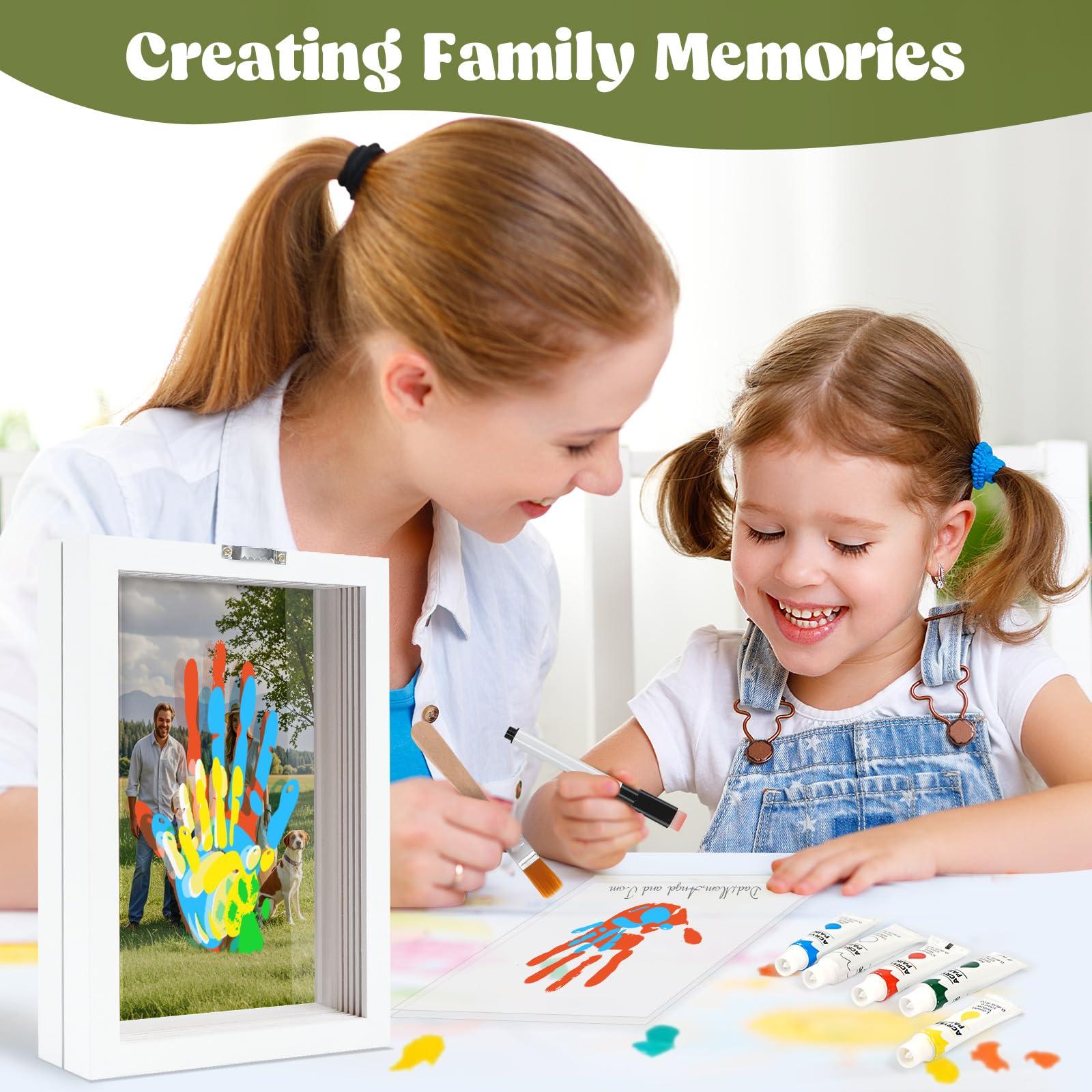 Nabance Family Handprint Kit, DIY Baby Hand and Footprint Handmade Keepsake Wooden Frame, Family Gifts with 5 Non-Toxic Baby-Safe Paint, Ideas Gift for New Parents Couple Friends