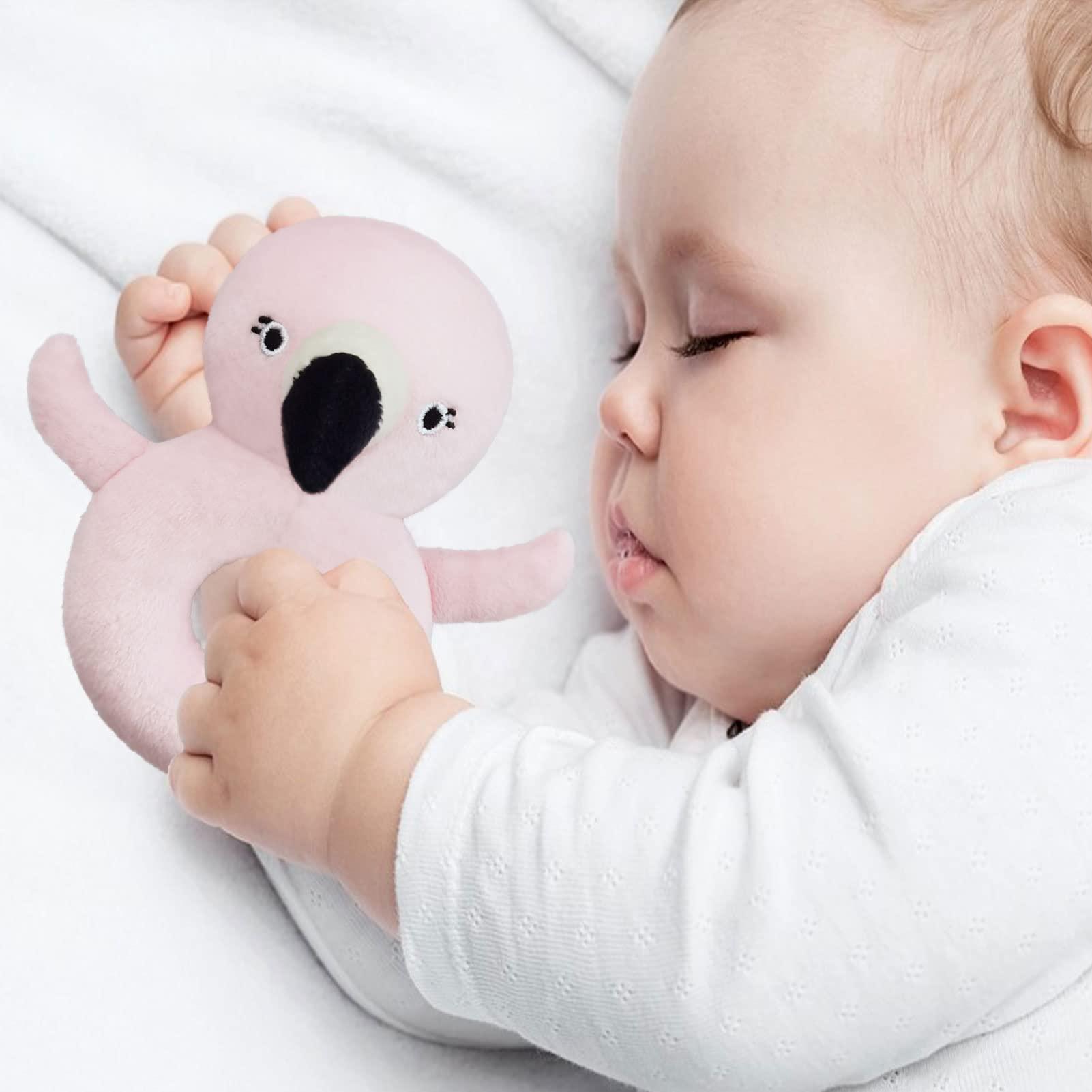 Doindute Doindute Baby Flamingo Soft Rattle Toy, Flamingo Plush Infant Shaker Rattle Easy-Grasp Stuffed Animal Toy, Gifts for Newborns Babies Toddlers Boys Girls, Pink, 5 Inches