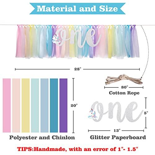 MIAUL Unicorn Highchair Banner Decoration for Baby,1st First Birthday Banner, High Chair Fabric Garland Party Supplies, Red Orange Yellow Green Blue Cyan Purple, Photo Props, Handmade