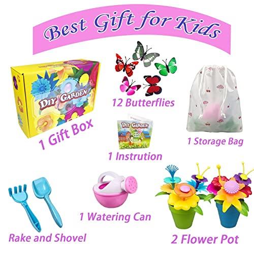 VLUSSO Gifts Toys for 3, 4, 5, 6 Year Old Girls - DIY Flower Garden Building Kits Educational Outdoor Activity for Preschool Toddlers Playset STEM Toy Crafts Birthday Easter Gifts for Girls Kids