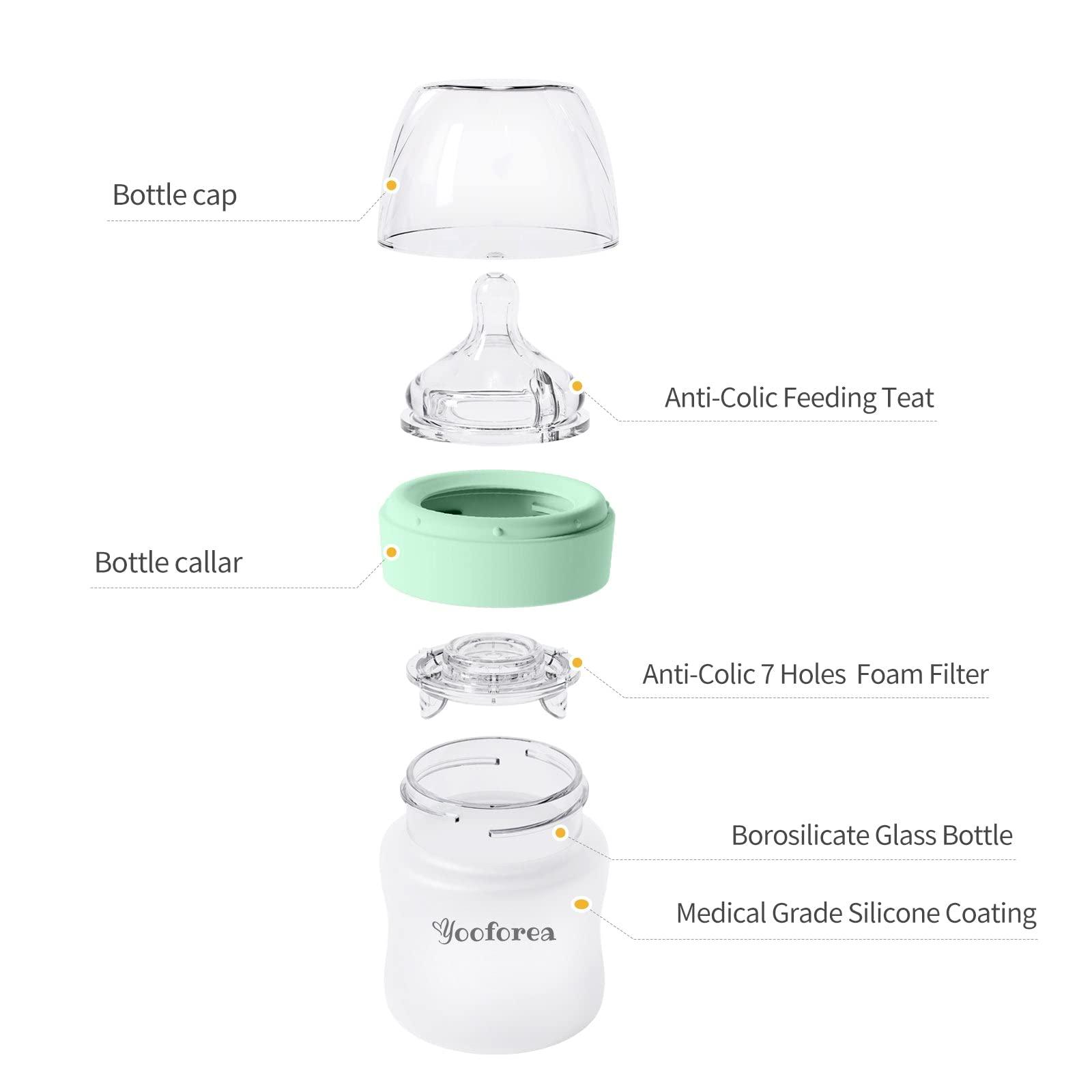 YOOFOREA Yooforea Silicone Coated Glass Baby Bottle, 6M+ Fast Flow Nipple I Anti-Colic, Wide Neck, Stable Base I Medical-Grade Silicone Coating for Shatter Protection, BPA BPS PVC Free (9 Ounce-Tea)