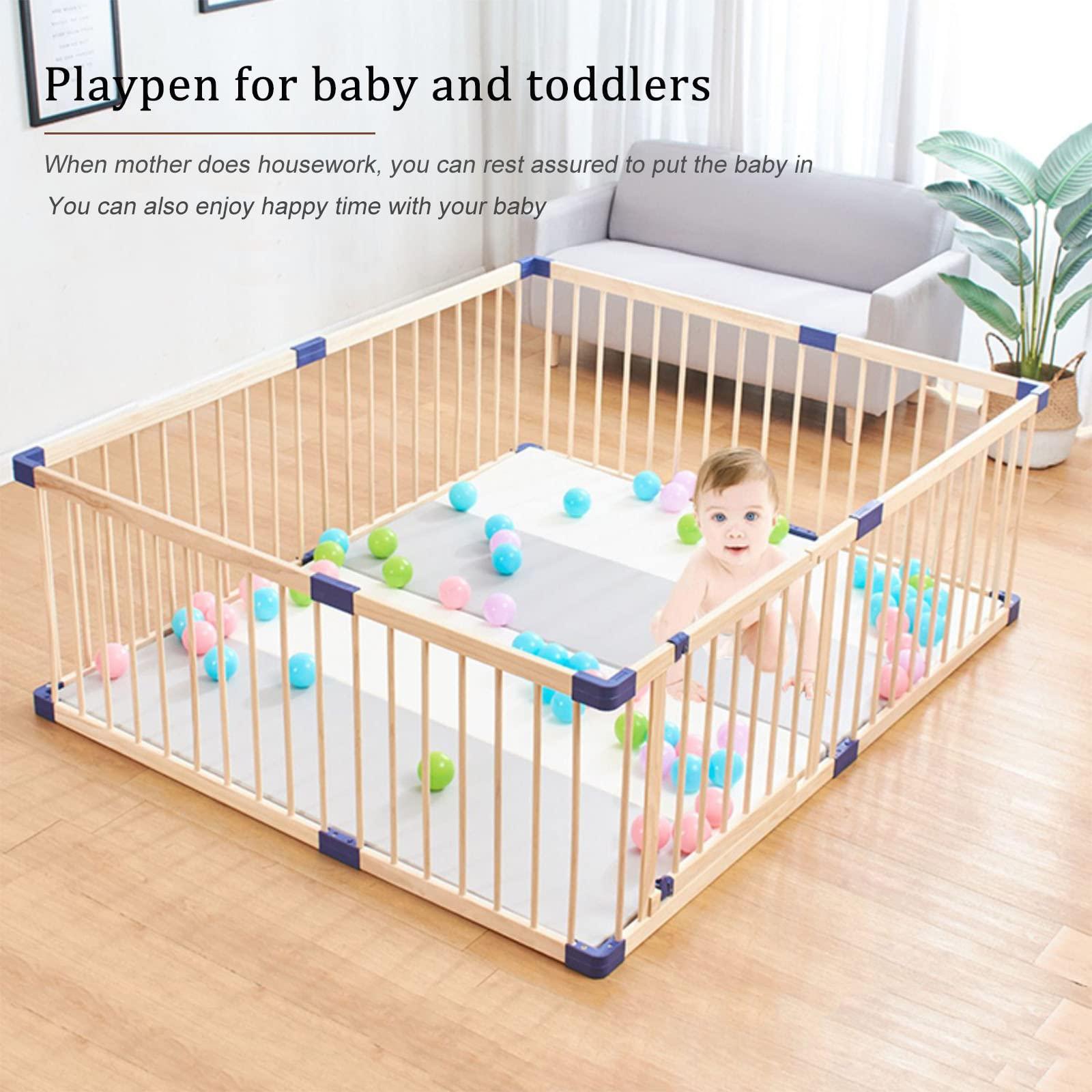 Jolan Baby Playpen Wooden,Toddler Kids Safe Playground,Easy to Remove Baby Fence,Breathable Durable Laypens for Babies,for Indoor Outdoor Activity Center,61cm High,Anti-fall,180180cm