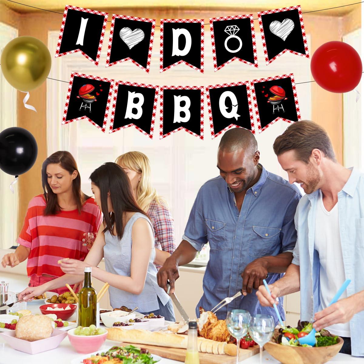 Wonmelody BBQ Bachelorette Decorations, I Do BBQ Decorations - Banner, Diamond Ring, Barbeque Pig Foil Balloon for Better be Quick Engagement Bridal Shower Party Supplies with Tinsel Curtain Backdrop