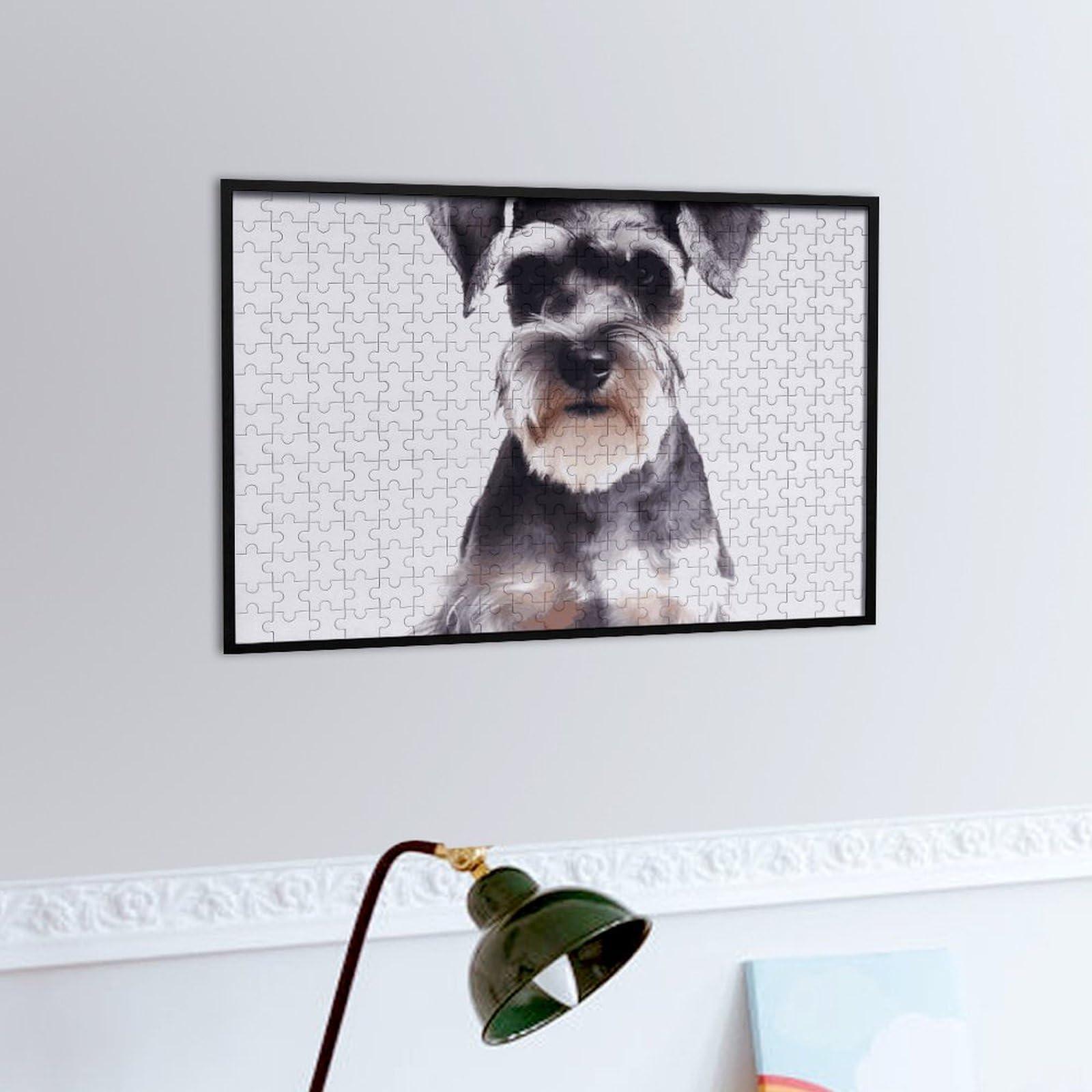 OURTEV Picture Puzzles for Adults 300 Pieces Jigsaw Puzzle Well-Behaved Schnauzer Personalized Puzzle Challenging Game Puzzle with Letters on Back Perfect for Game Nights