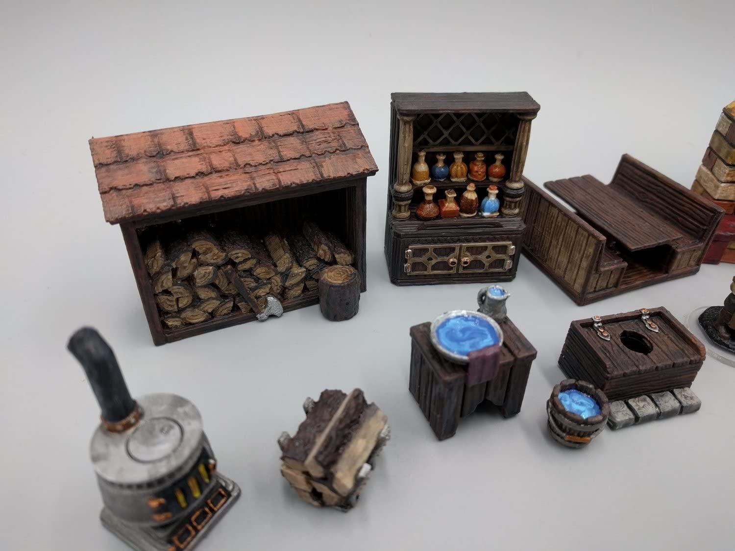 3DEGOS Inn and Tavern Furniture DND Terrain 28mm for Dungeons and Dragons, Warhammer, D&D, Pathfinder, RPG, Miniatures, Age of Sigmar, Tabletop, D and D, Dungeons and Dragons Gifts