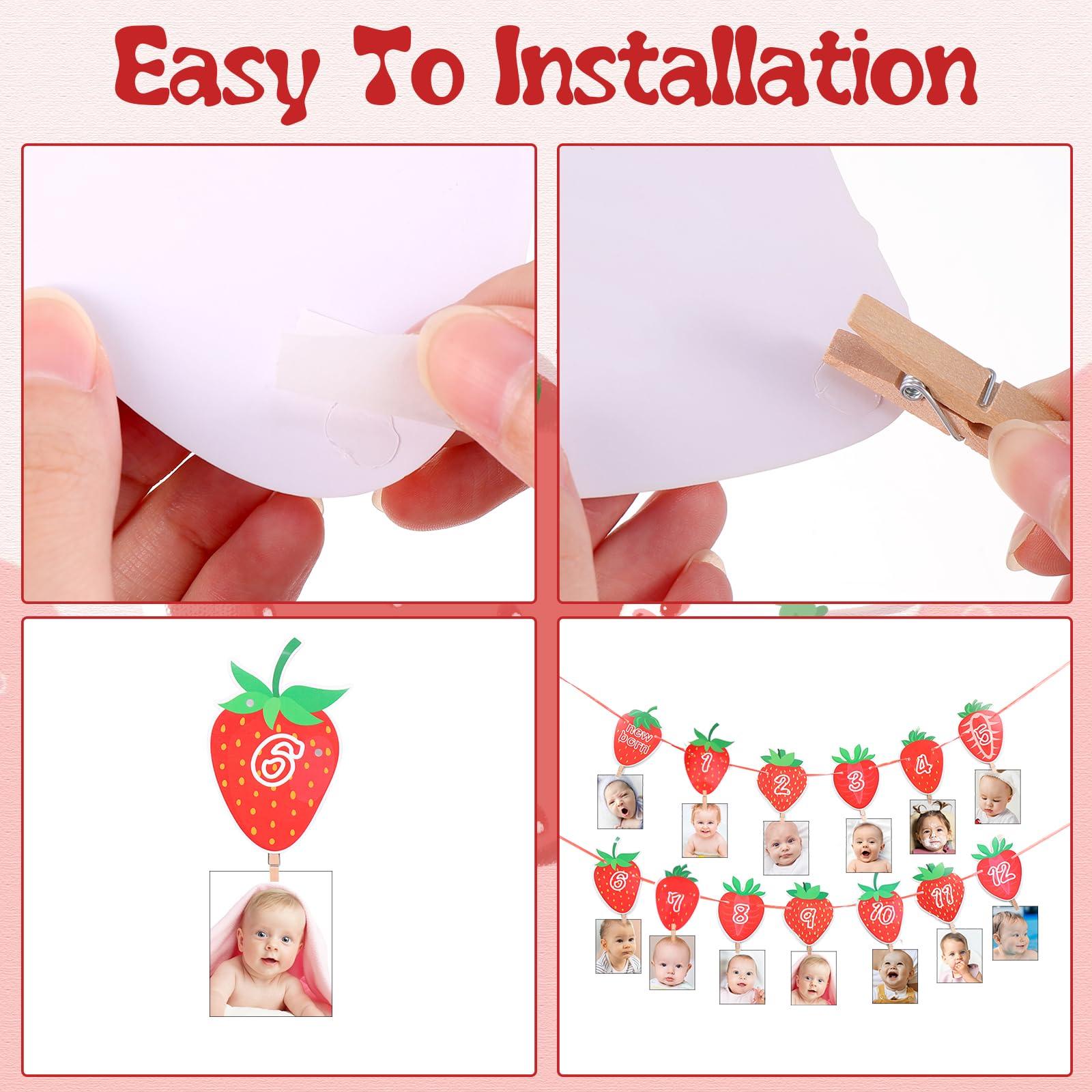 Andibro Andibro Strawberry First Birthday Party Decor, Berry 1st Birthday Party Supplies,Sweet Berry Monthly Photo Banner Milestone Photograph Bunting Garland Strawberry Hanging Decoration Fruit Themed Shower