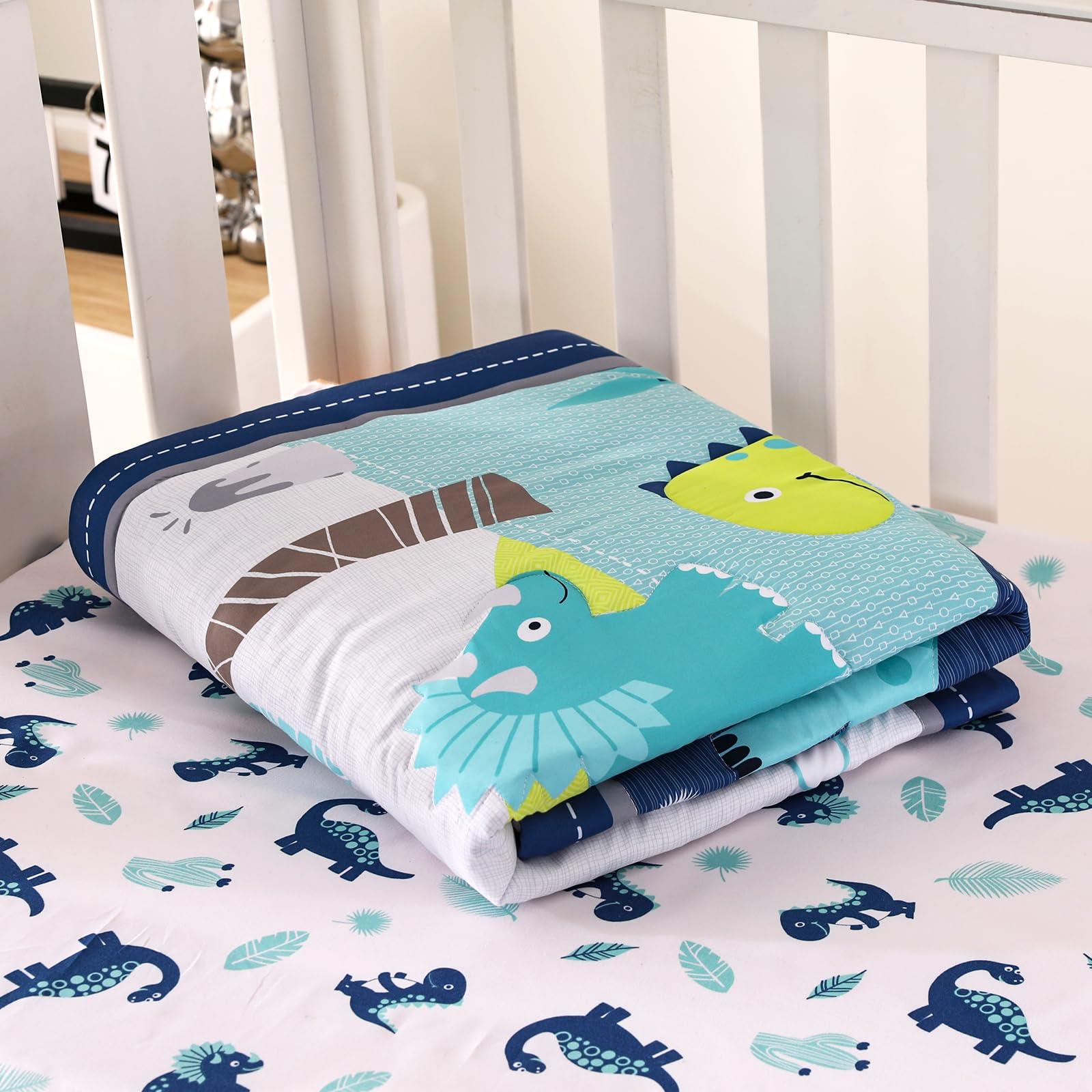 Wowelife Wowelife Dinosaur Mini Crib Bedding Set for Boys Blue Premium 3-Piece Baby Bedding Sheet Set Dinosaurs Nursery Crib Set Crib Comforter Set Breathable and Soft for Baby