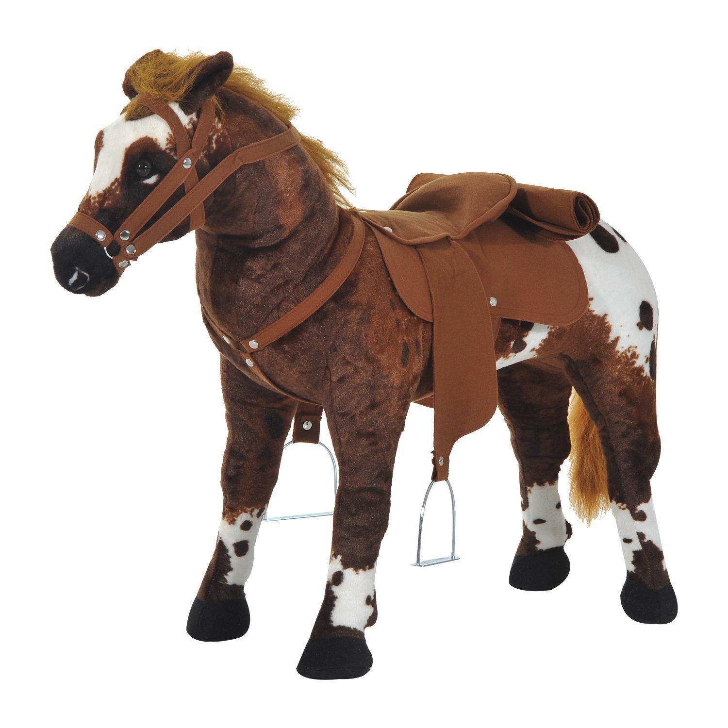 Qaba Qaba Sound-Making Ride On Horse for Toddlers 3-5, with Neighing and Galloping Sound, Stuffed Animal Horse Toy for Kids with Padding, Soft Feel, Brown