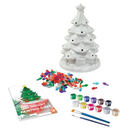 MindWare MindWare Paint Your Own Porcelain Christmas Tree with Plastic Lights and LED Light and Timer Function Tabletop Dcor and Nostalgic Craft Project for Making Family Memories