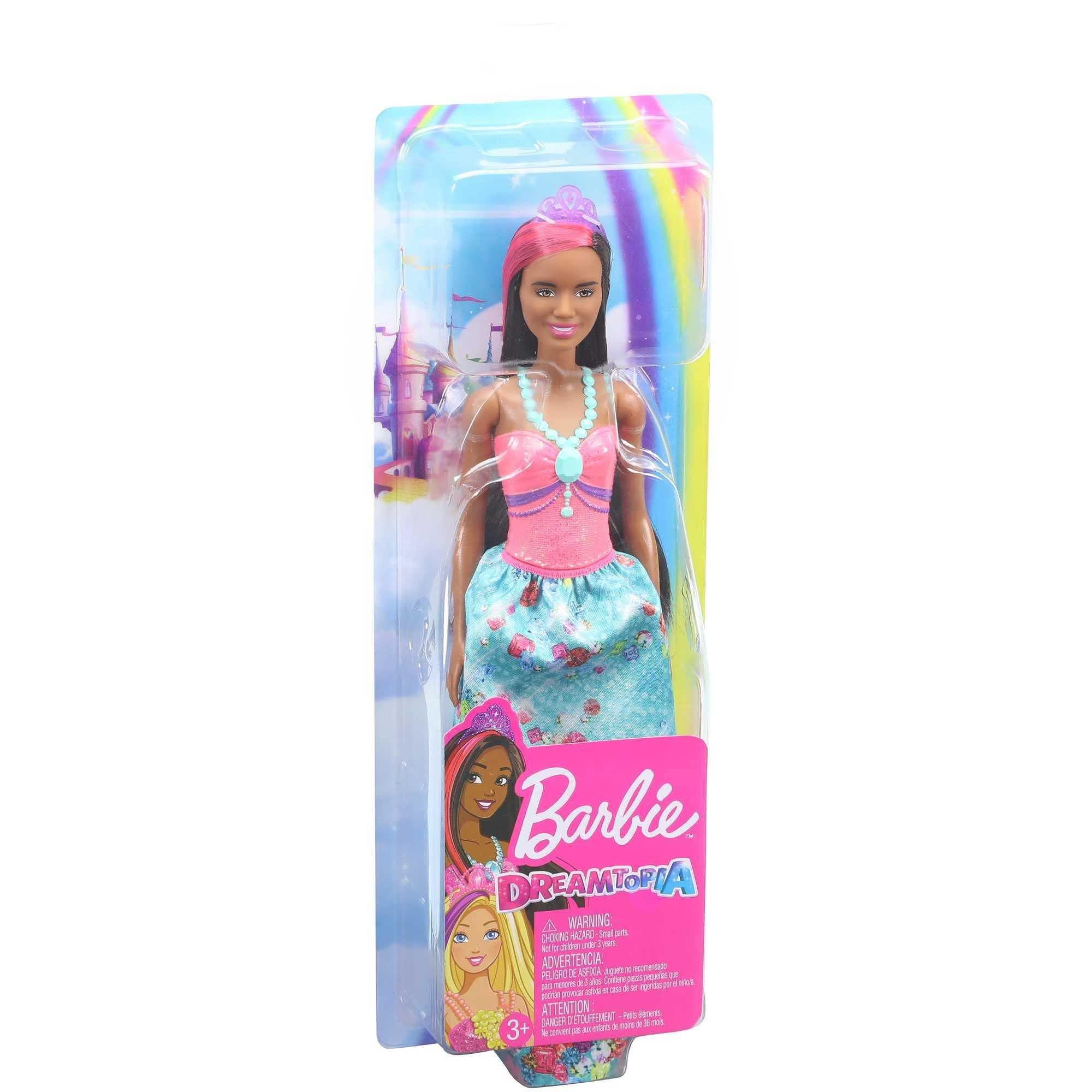 Barbie Barbie Dreamtopia Royal Fashion Doll & Accessory, Brunette with Pink Hairstreak Wearing Removable Blue Skirt & Headband