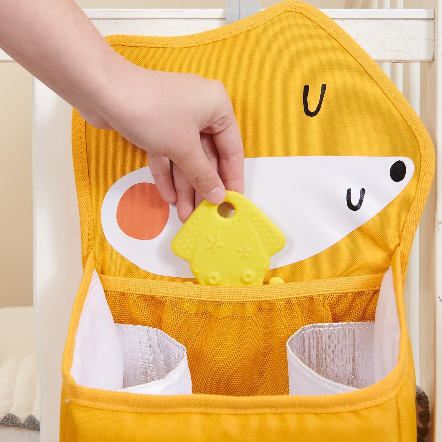 SUNVENO SUNEVNO Hanging Baby Diaper Caddy Organizer Diaper Stacker, Baby Crib Hanging Classified Storage Bag Organizer for Changing Table Crib Playard or Wall & Nursery Organization (Yellow Fox)